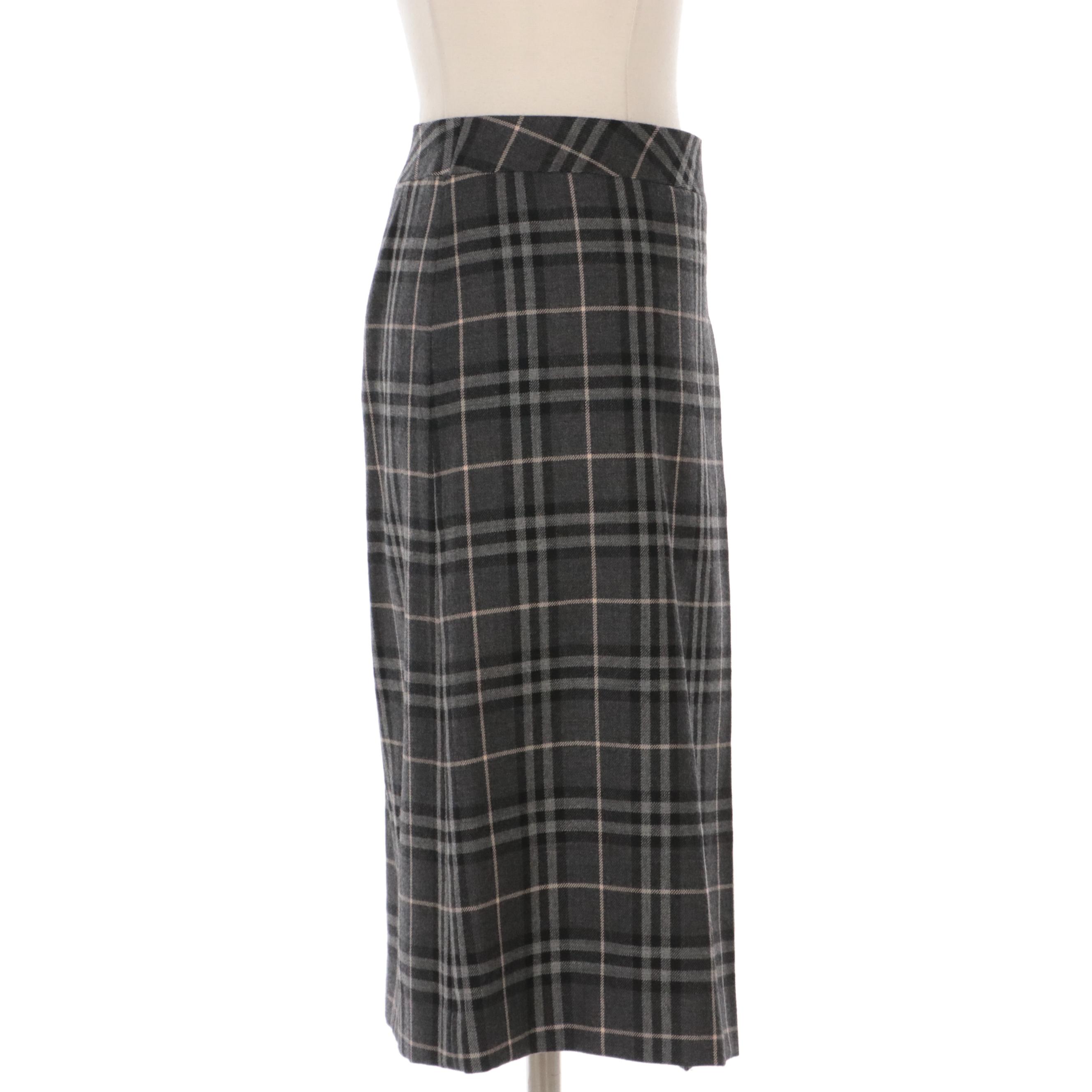 Burberry Skirt in Gray Plaid Wool