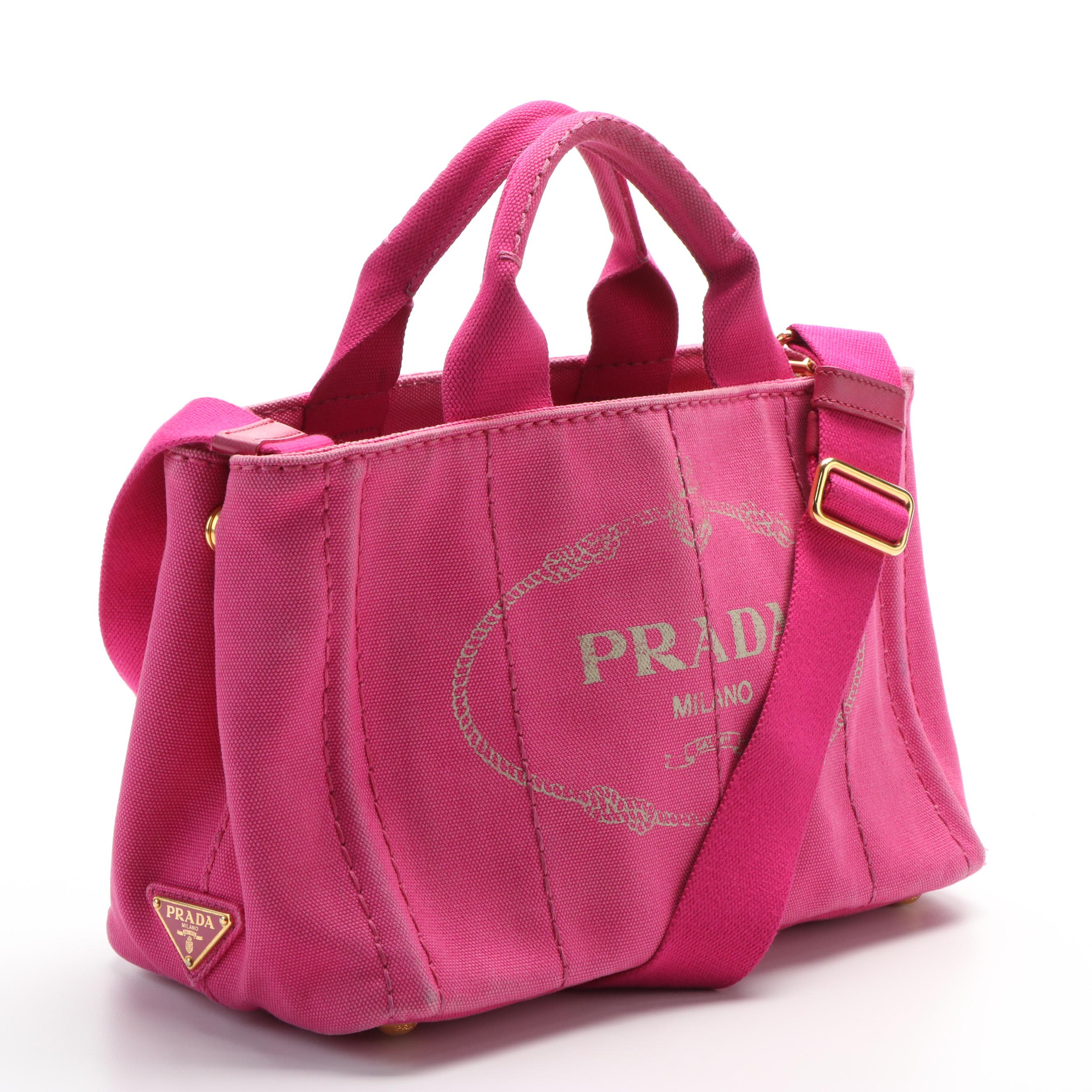 Prada Canapa Logo Tote in Pink Canvas