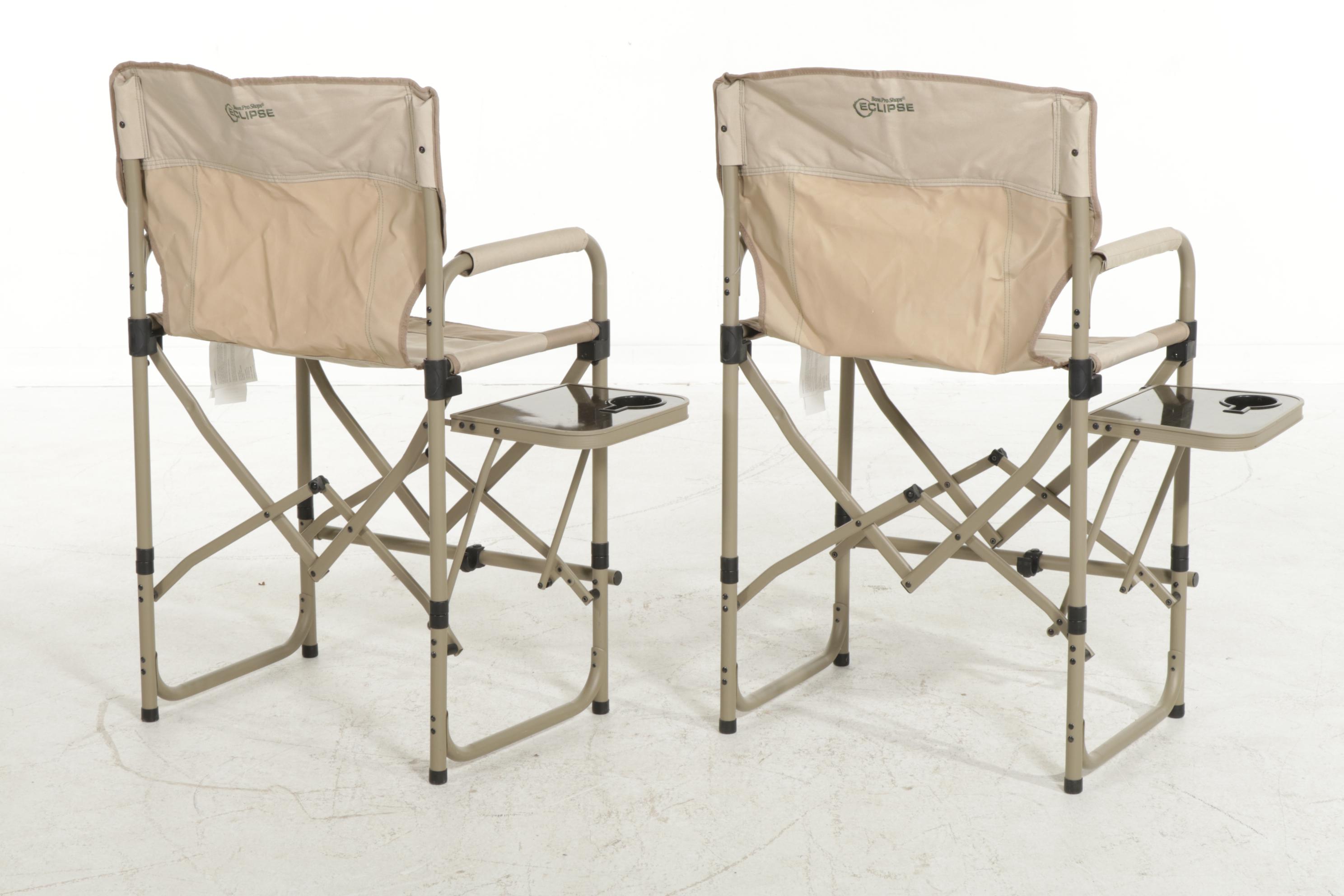 Pair of Bass Pro Shops Eclipse Folding Camp Chairs with Attached Side Tables