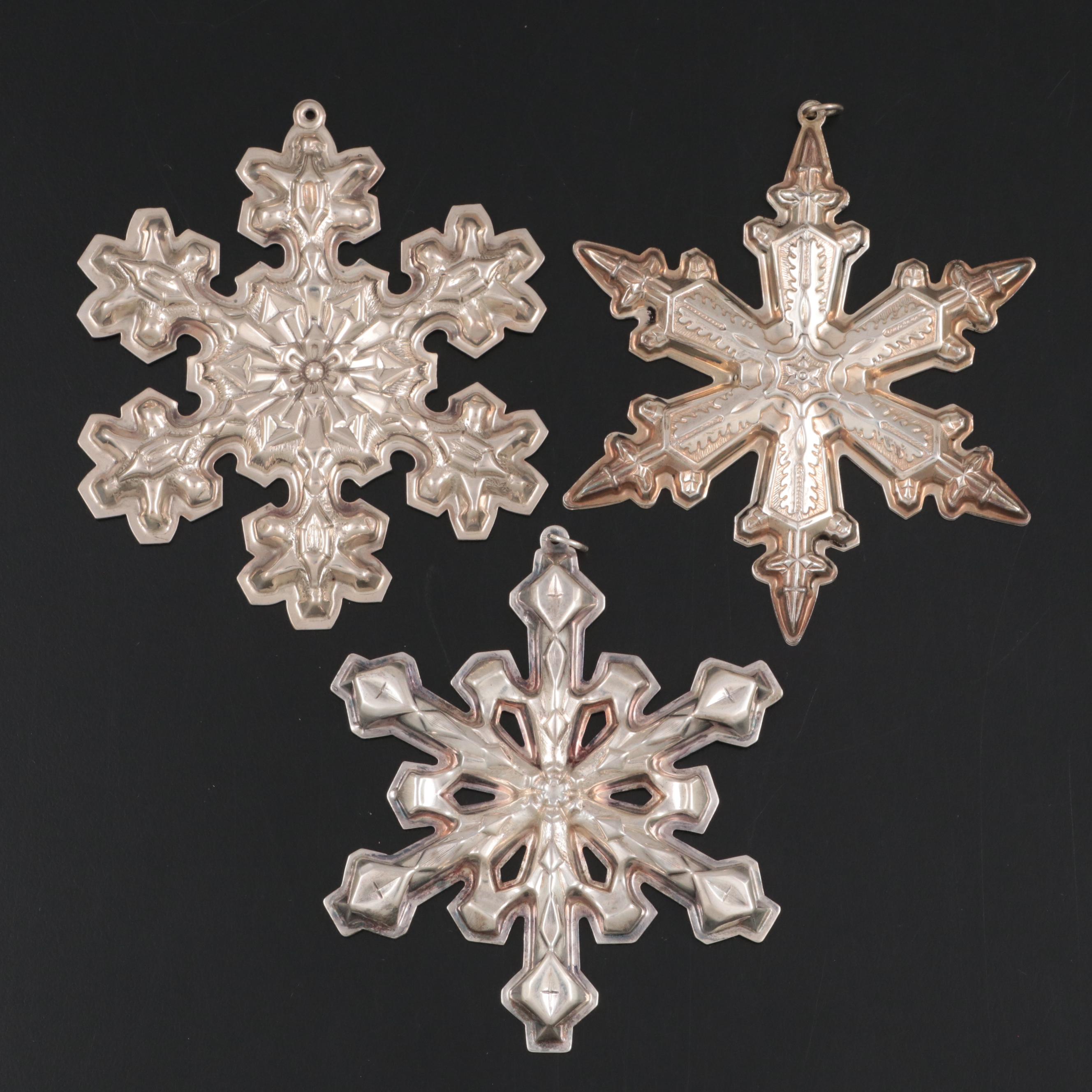 Gorham Sterling Silver and Silver Plate Snowflake Ornaments