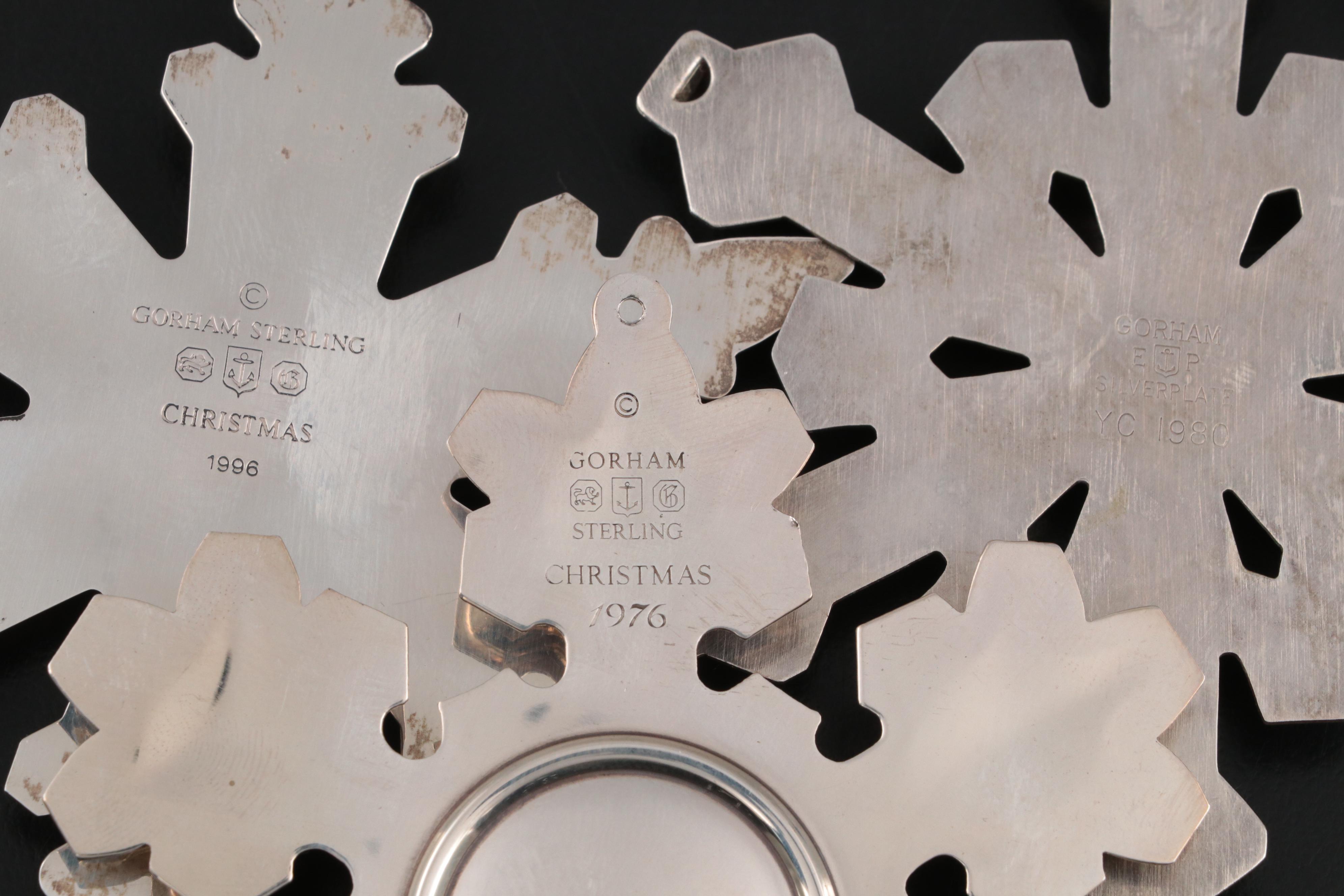 Gorham Sterling Silver and Silver Plate Snowflake Ornaments