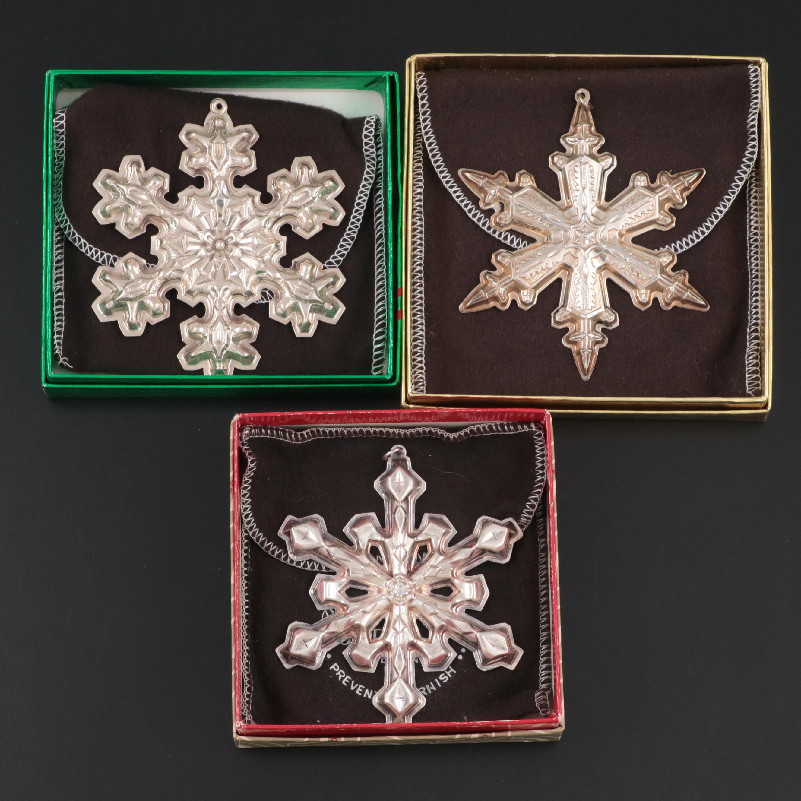 Gorham Sterling Silver and Silver Plate Snowflake Ornaments