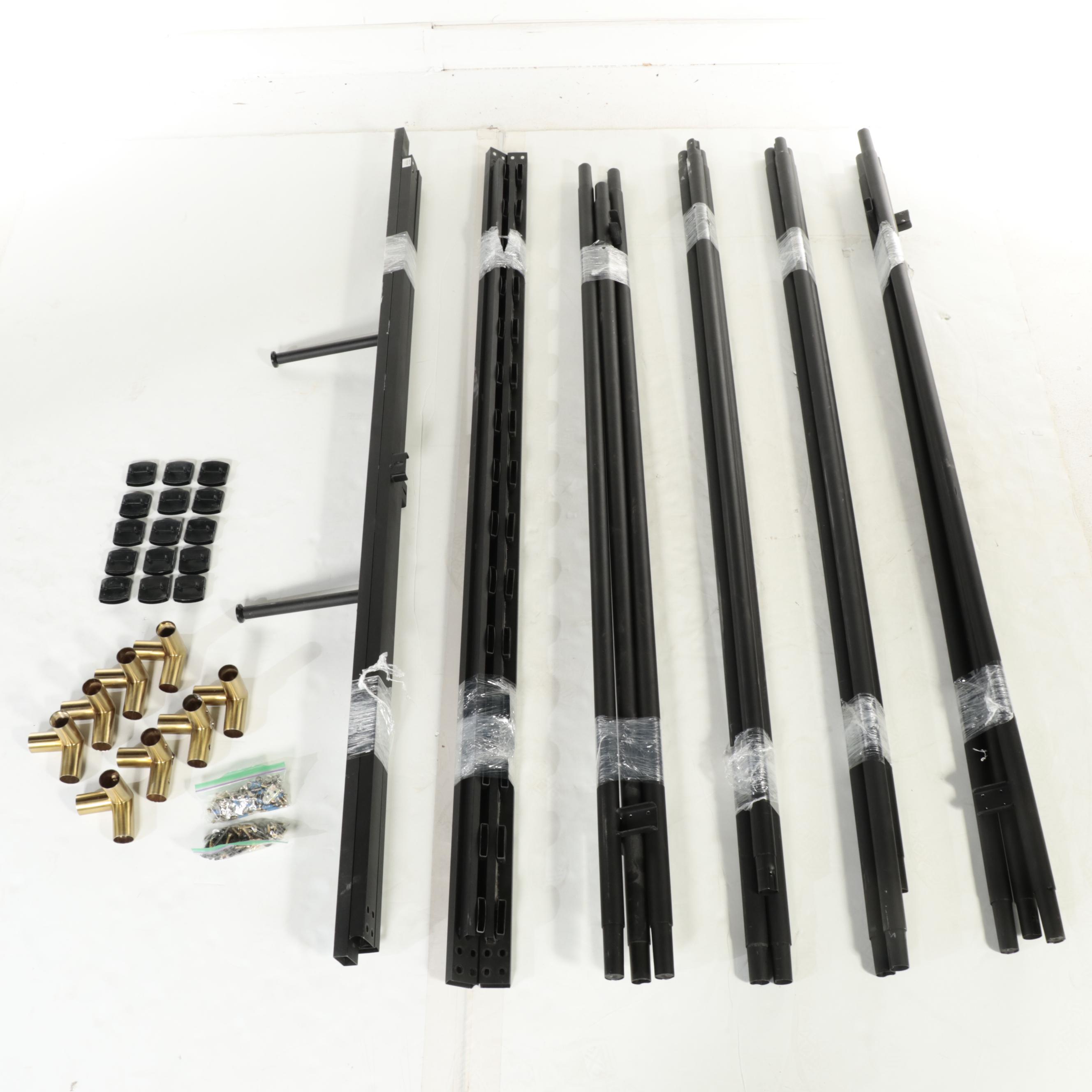 Matt Black Metal King Bed Frame with Brushed Brass Finish Fittings