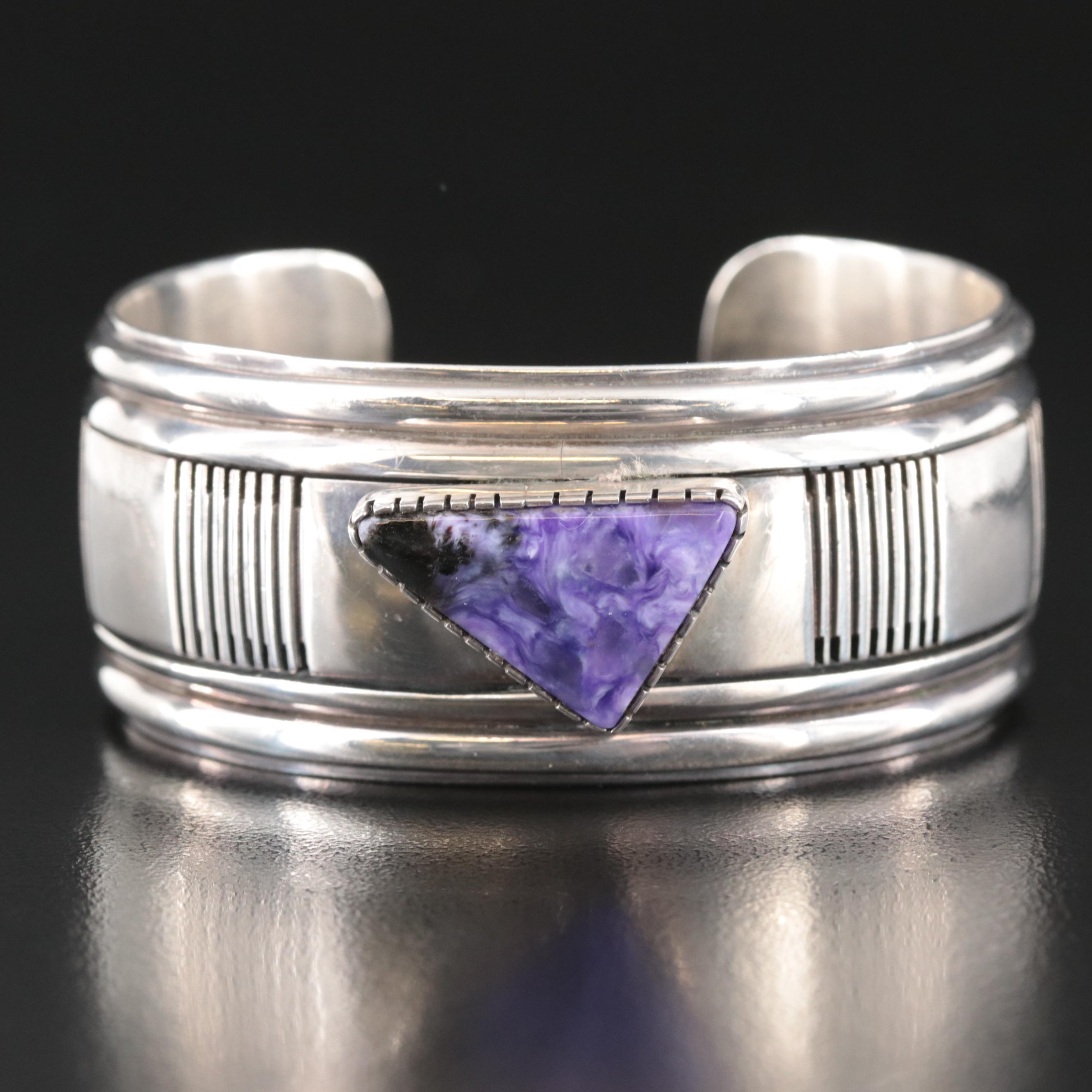 Harvey Mace Navajo Diné Sterling Charolite Cuff Bracelet EBTH