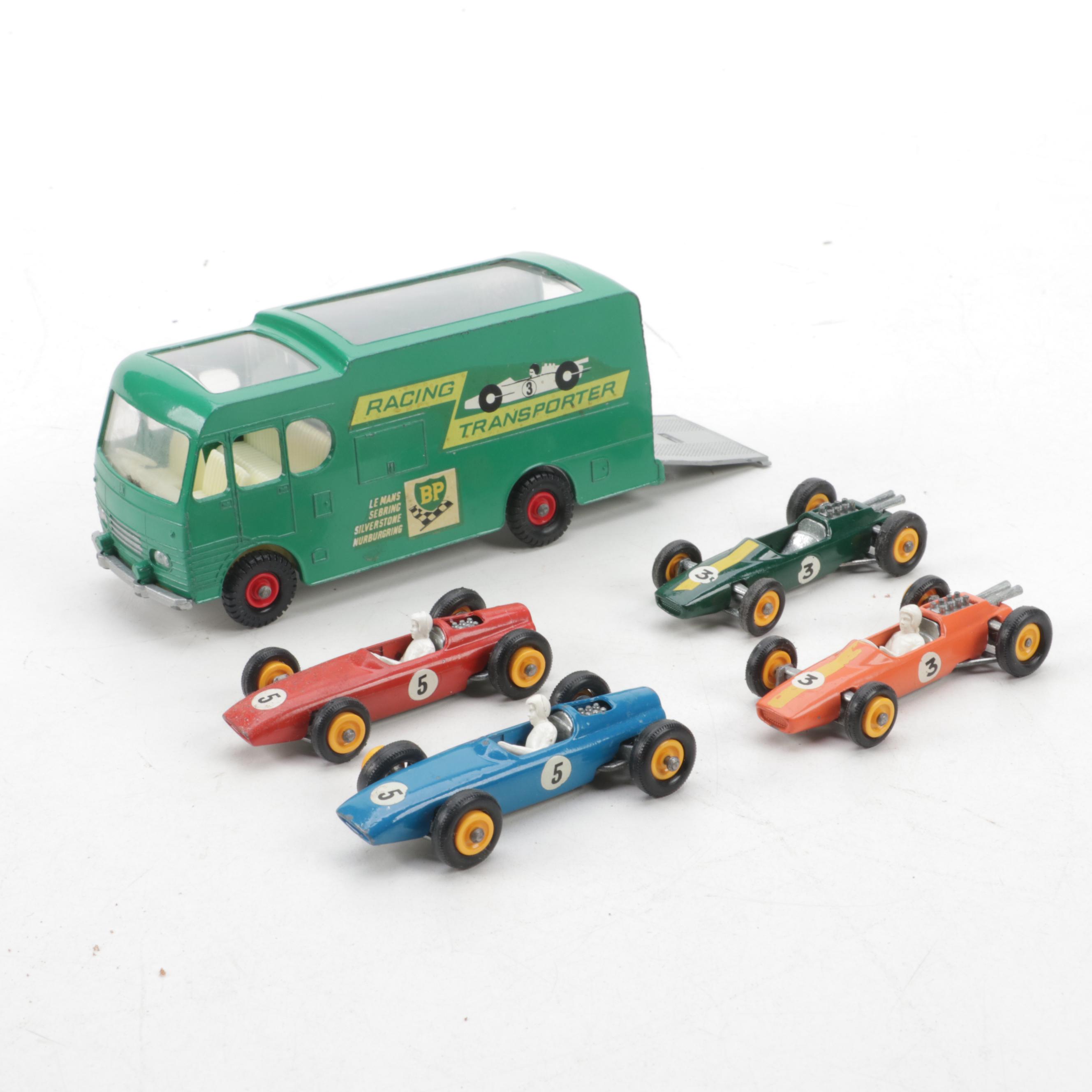 Lensey Matchbox Racing Car Transporter and Race Car, Mid-20th Century