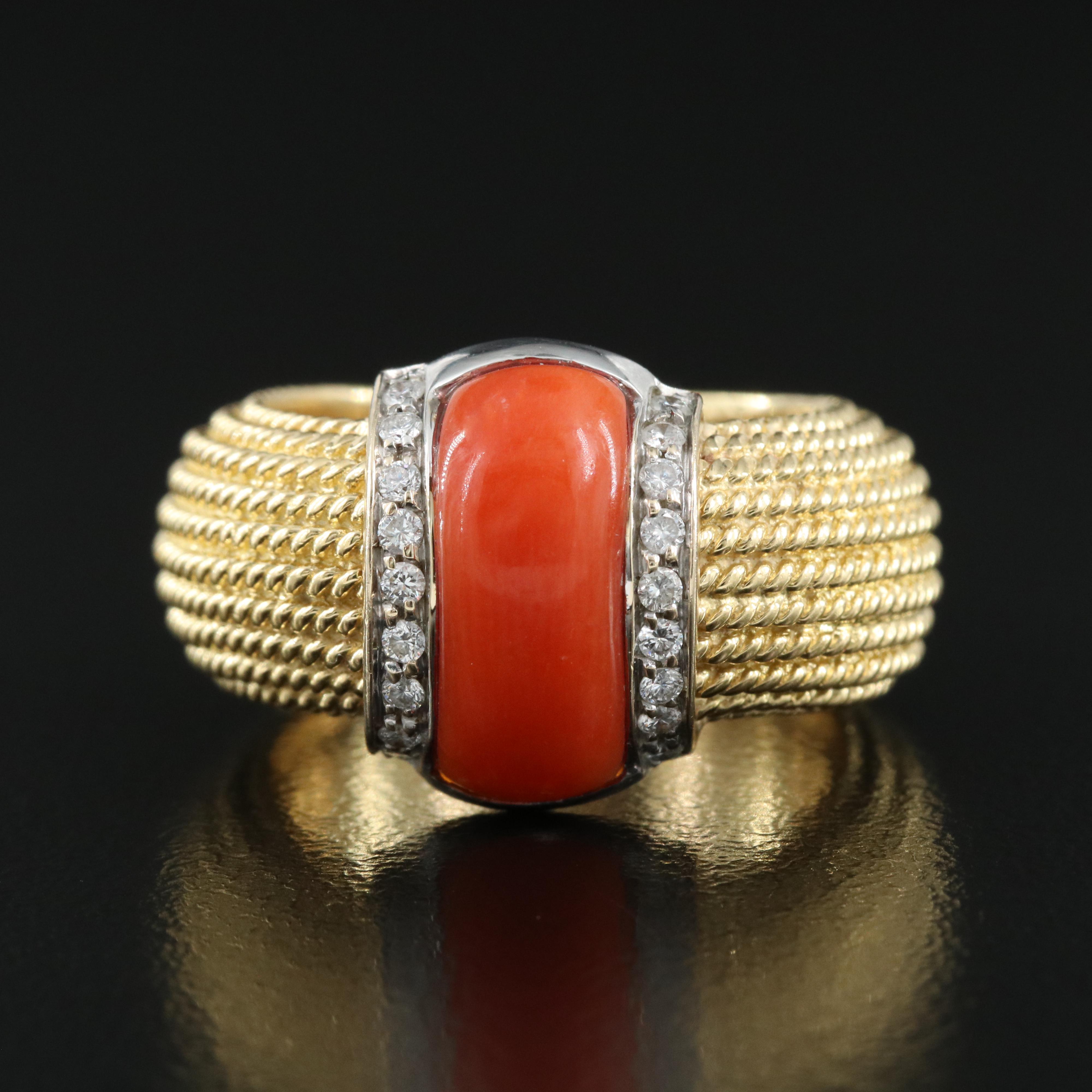 Roberto Coin 18K Coral and Diamond Ring