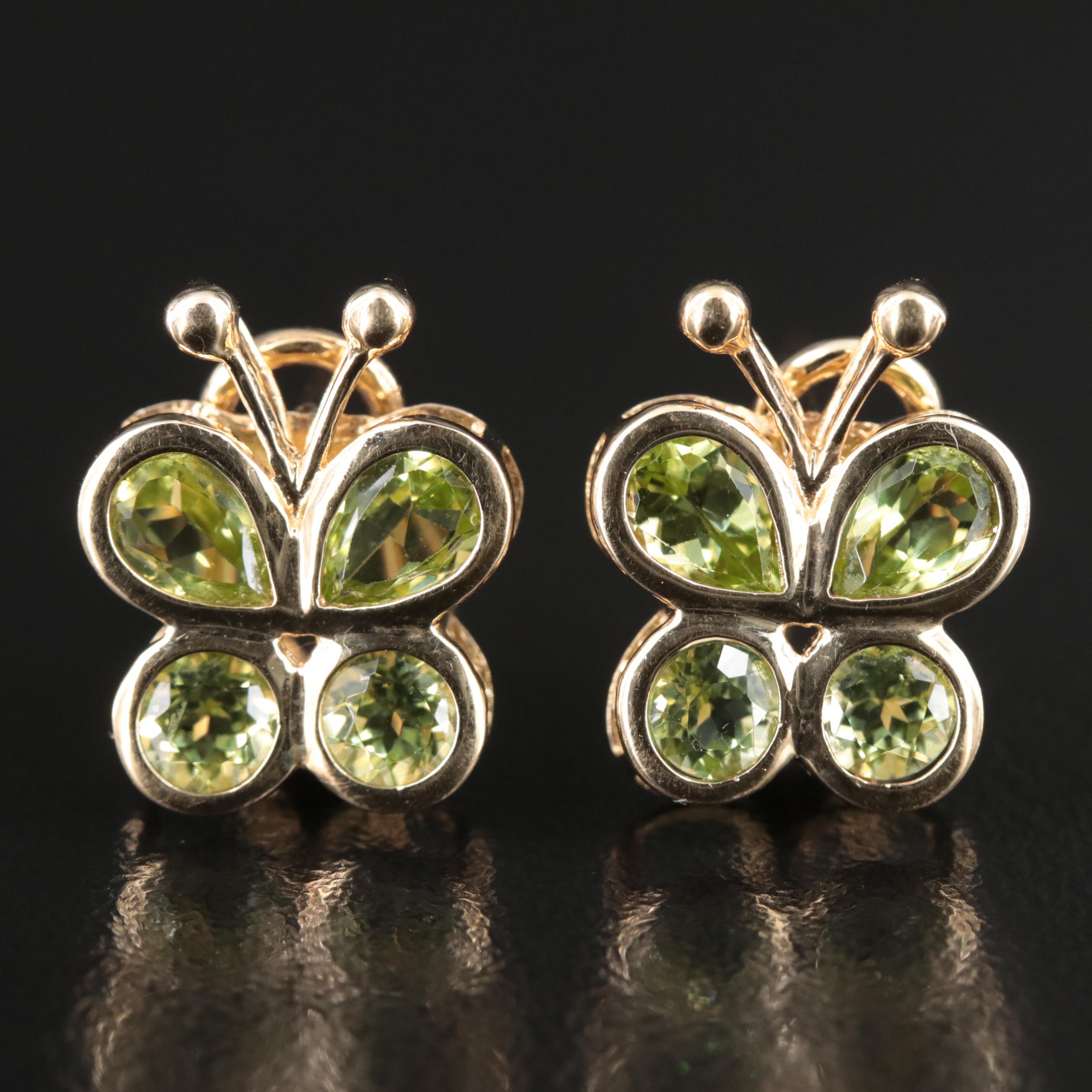14K Peridot Butterfly Earrings