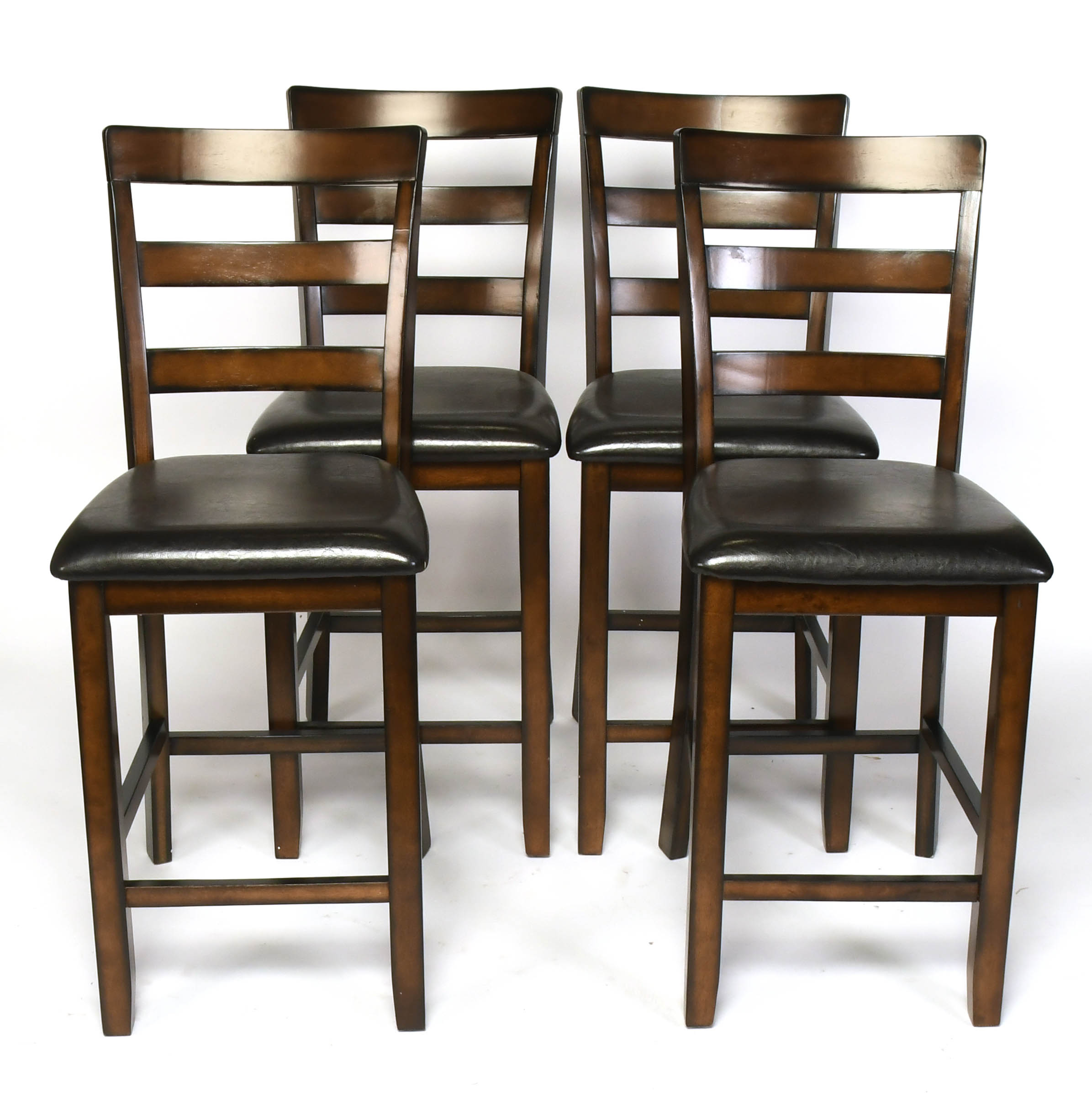Four Wood and Faux Leather Ladderback CounterHeight Barstools EBTH