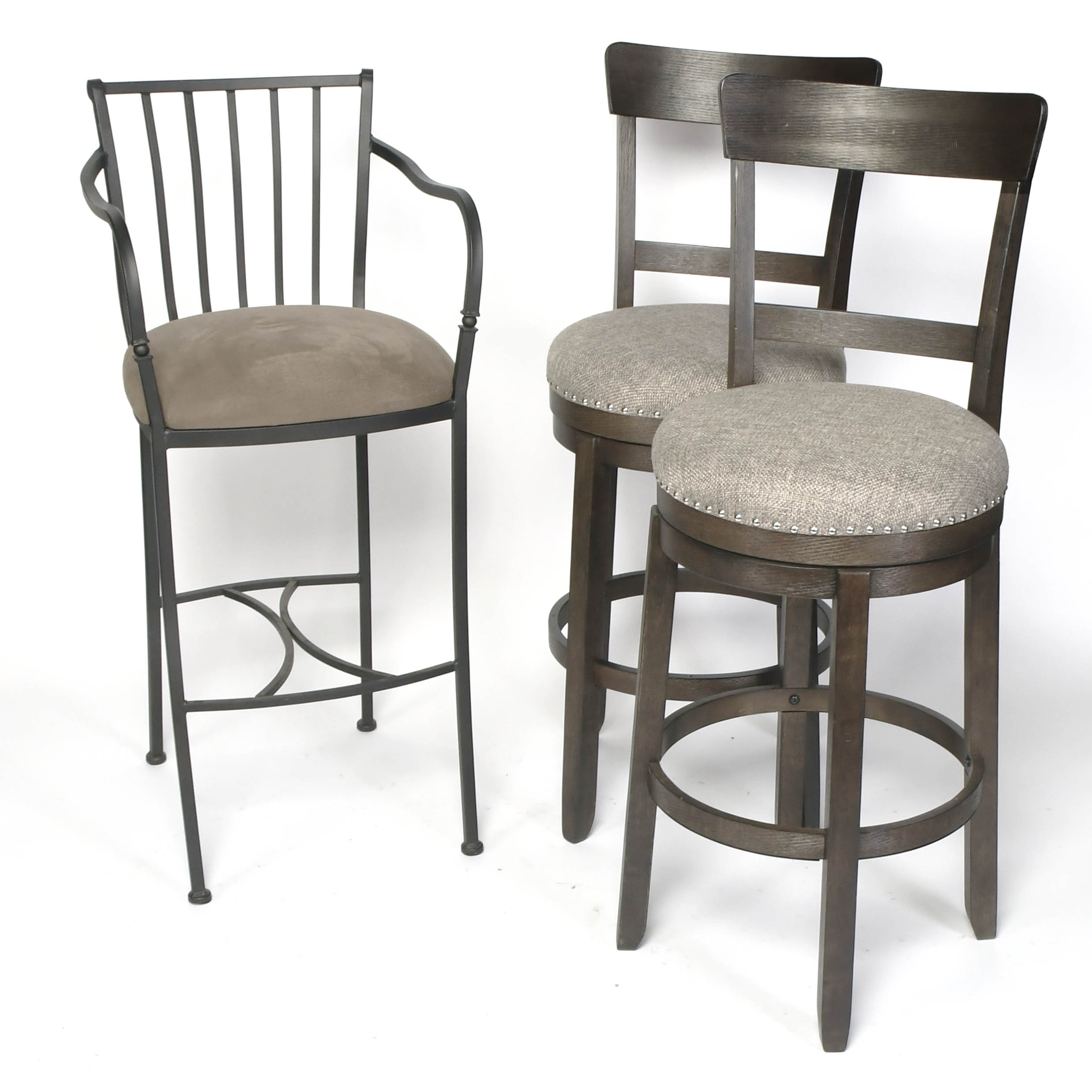 Pair of Wood Swivel Barstools Plus Metal SpindleBack Barstool EBTH