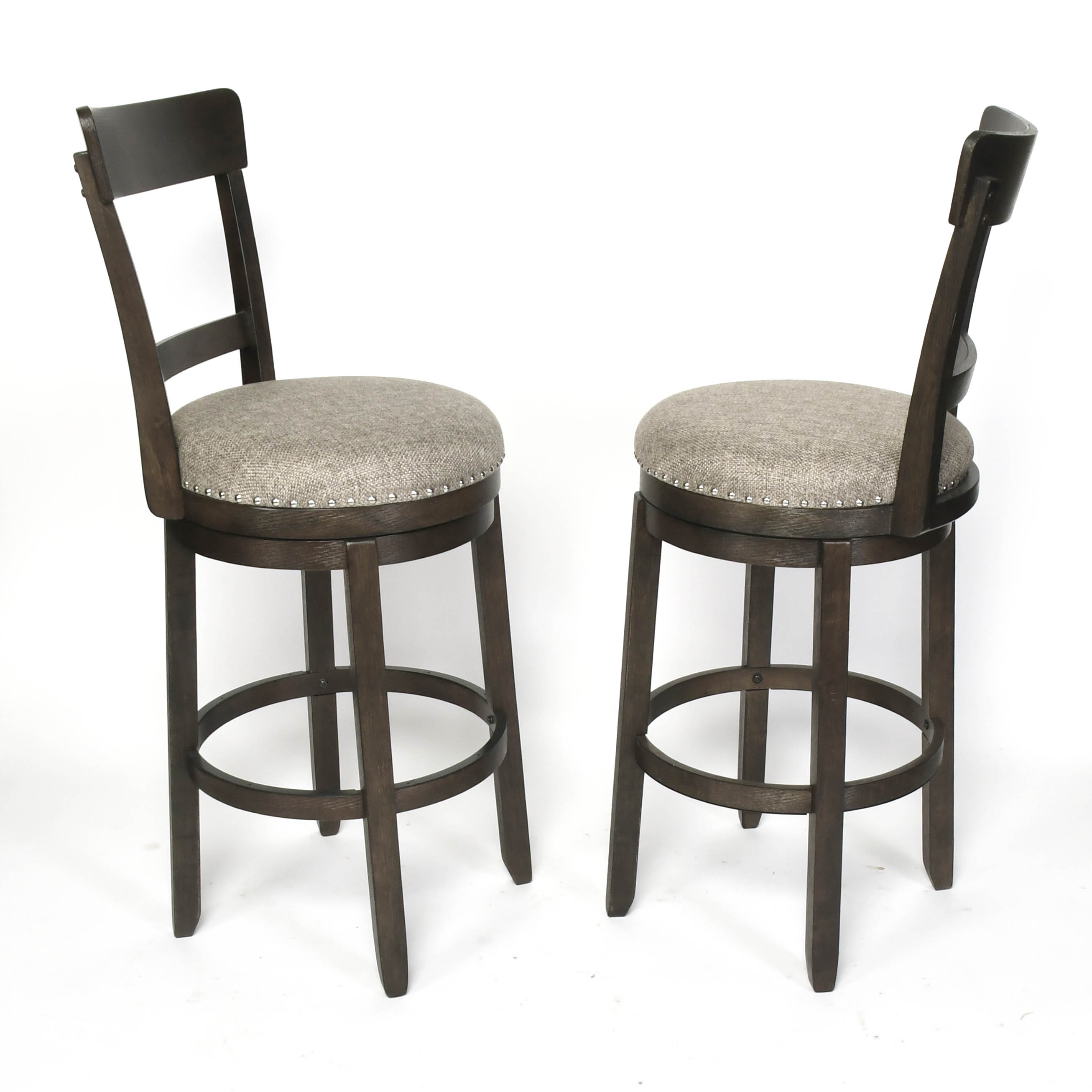 Pair of Wood Swivel Barstools Plus Metal Spindle-Back Barstool