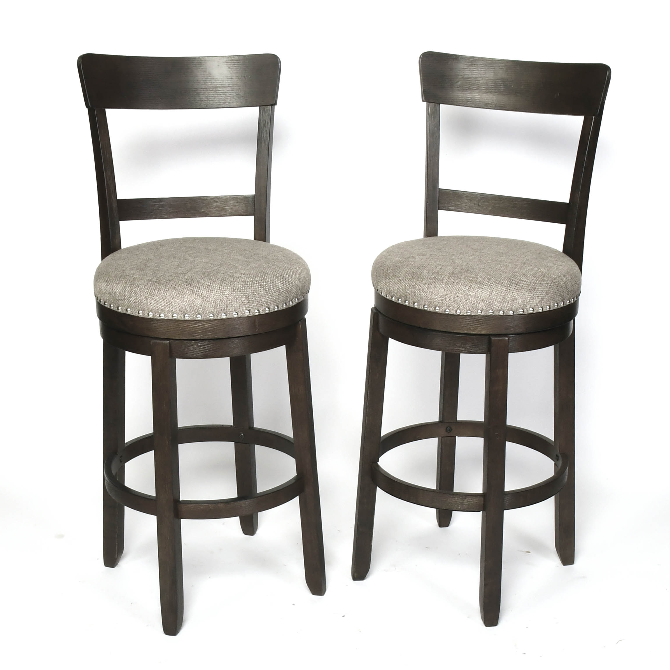Pair of Wood Swivel Barstools Plus Metal Spindle-Back Barstool