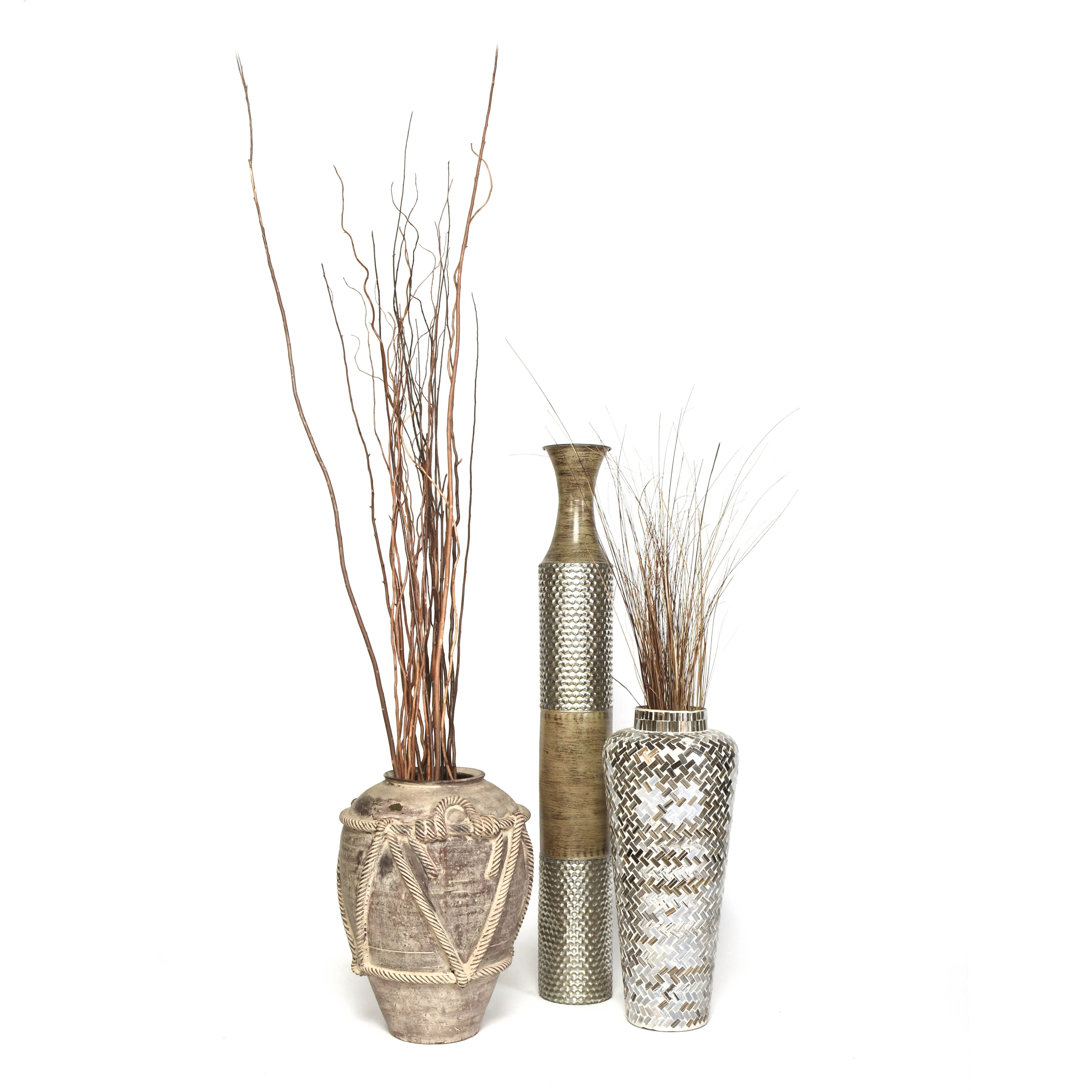 Metal and Mosaic Floor Vases with Dried Twig Arrangements EBTH