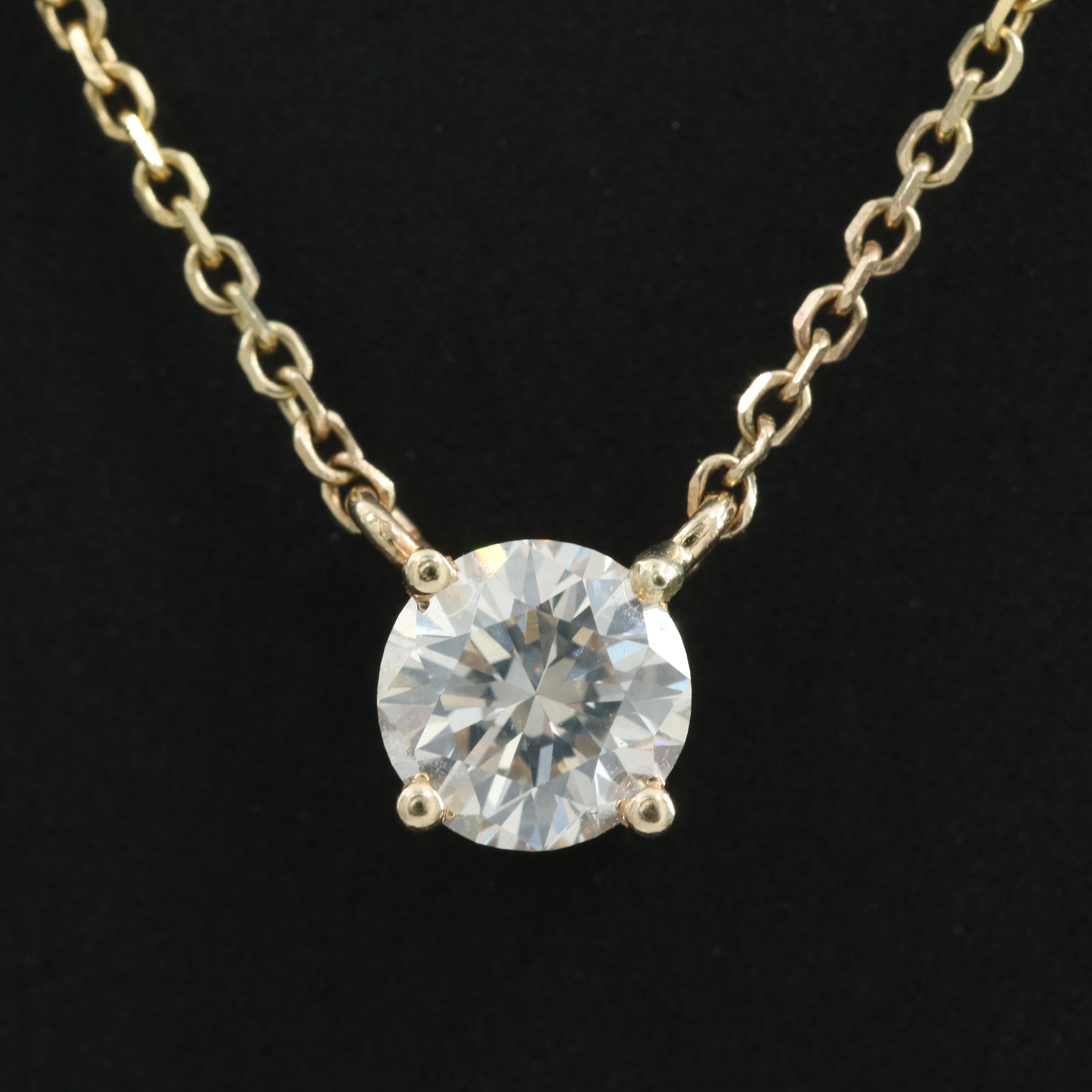 14K 0.53 CT Diamond Solitaire Necklace with Online Digital GIA Report