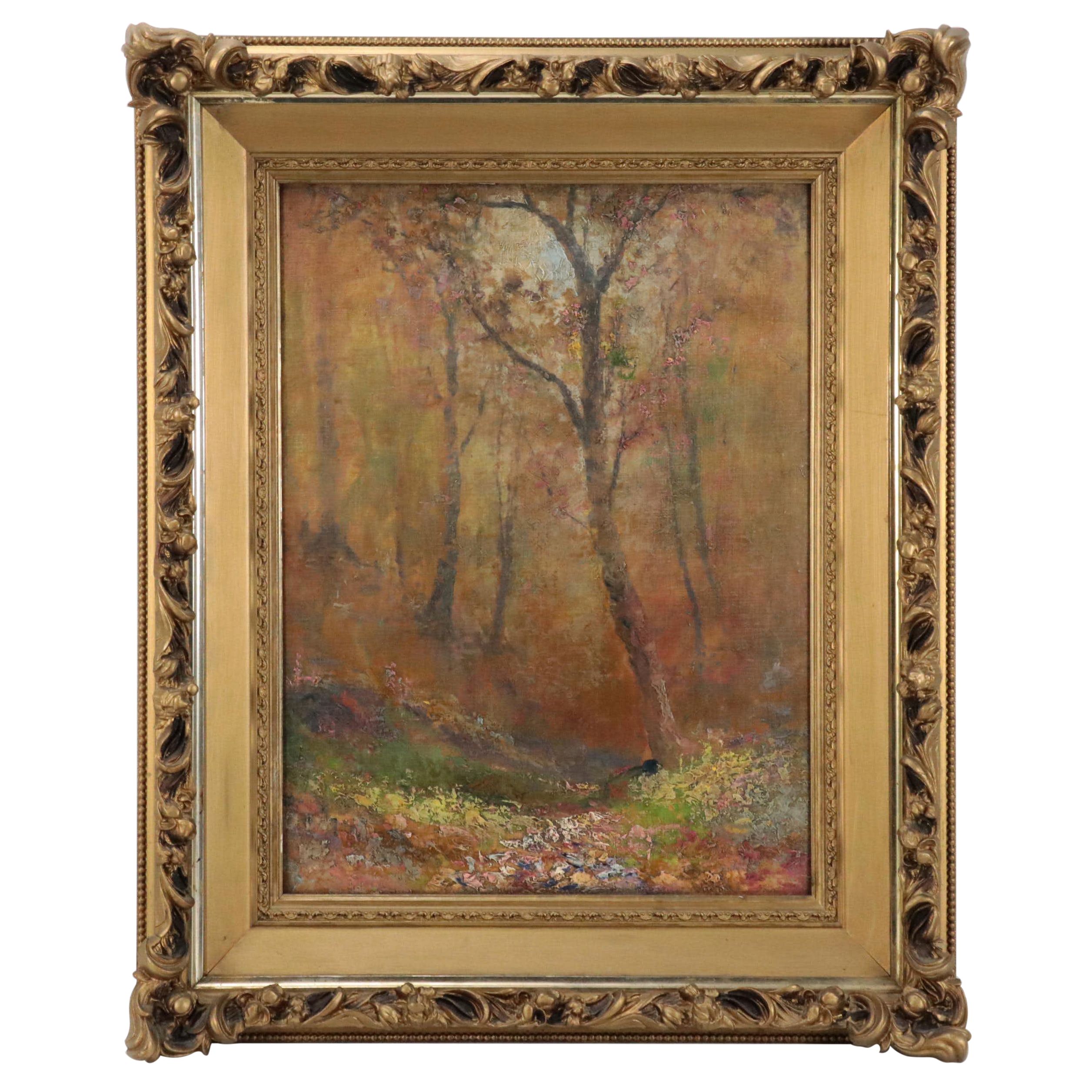 Forest Landscape Oil Painting, Mid to Late 20th Century