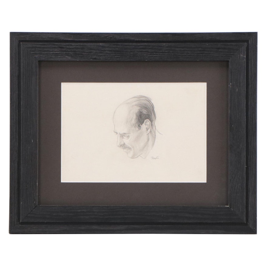 Thomas Hart Benton (Attributed) Graphite Portrait Drawing, Early 20th Century
