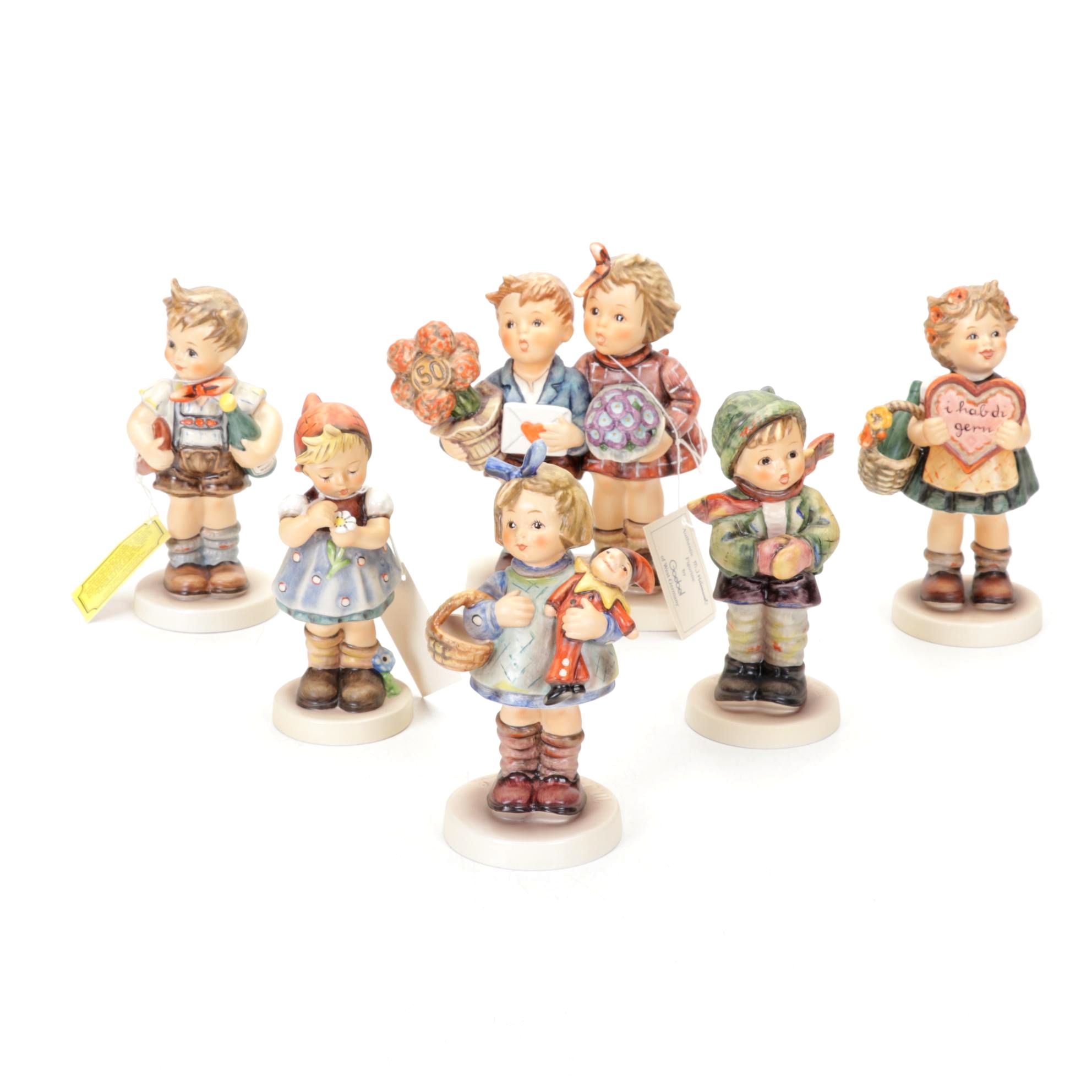 Six Hummel Collector Club Figures with "The Love Lives On" 50th Anniversary
