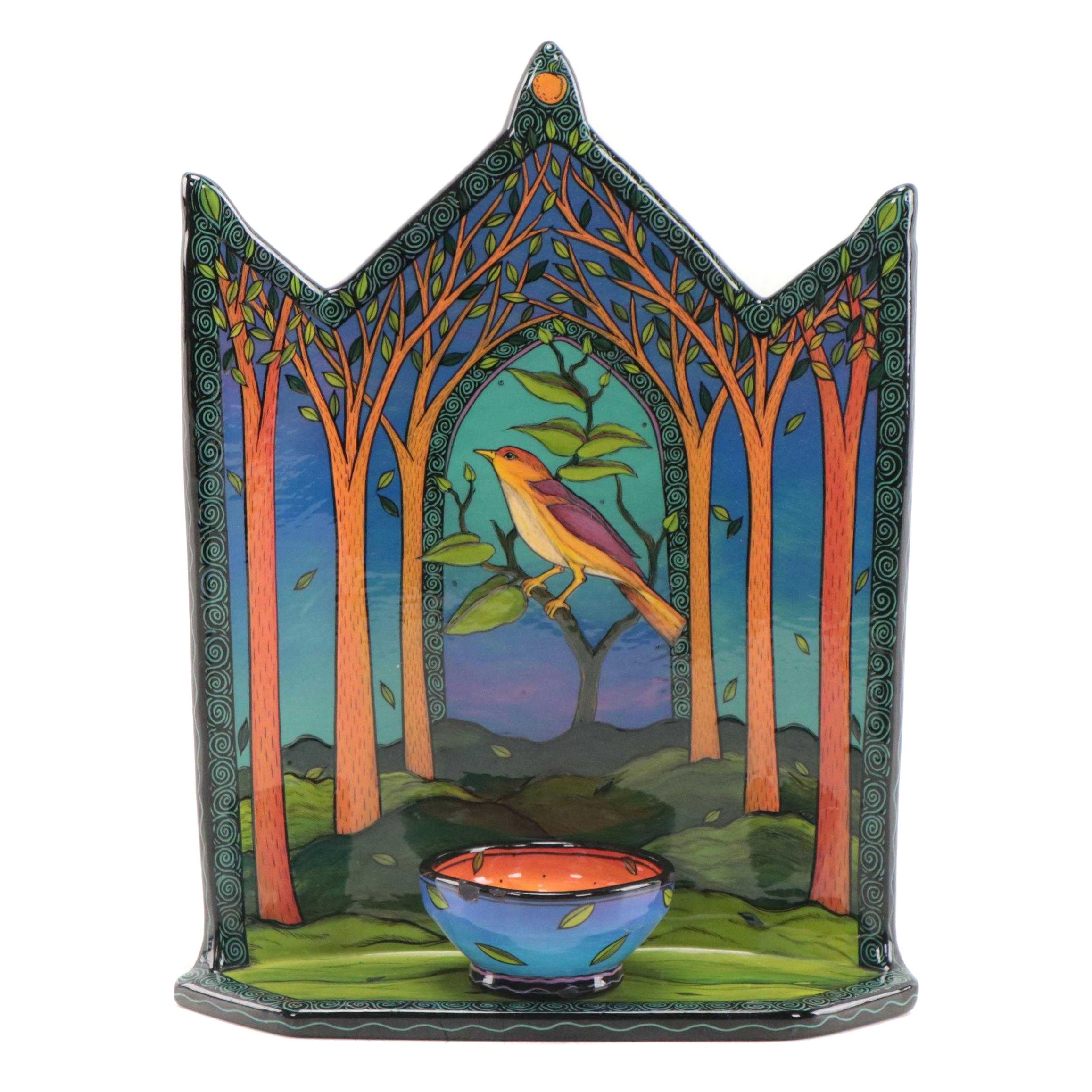 Terri Kern Hand-Painted Ceramic Shrine With Bird Motif, 2007