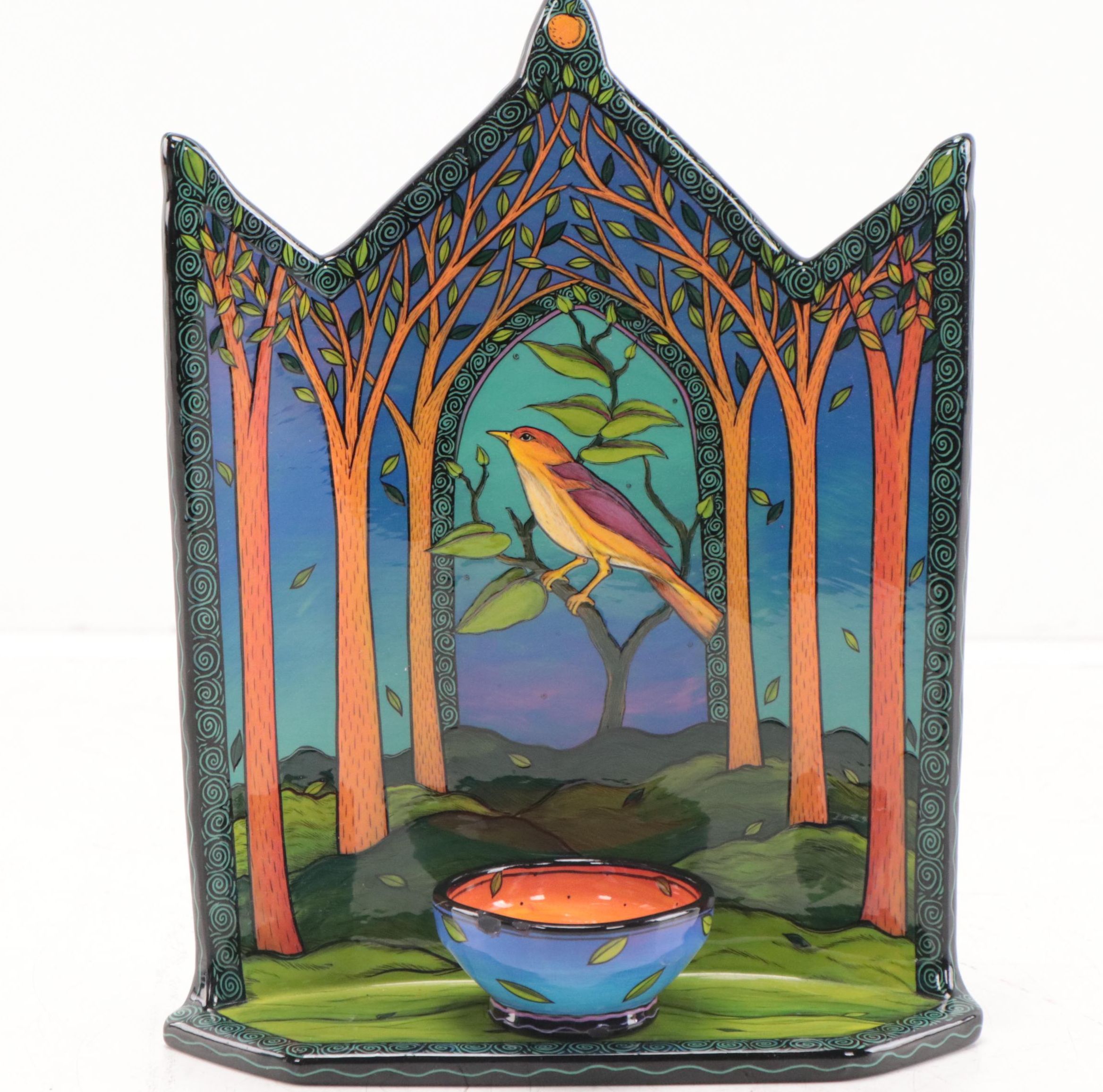 Terri Kern Hand-Painted Ceramic Shrine With Bird Motif, 2007