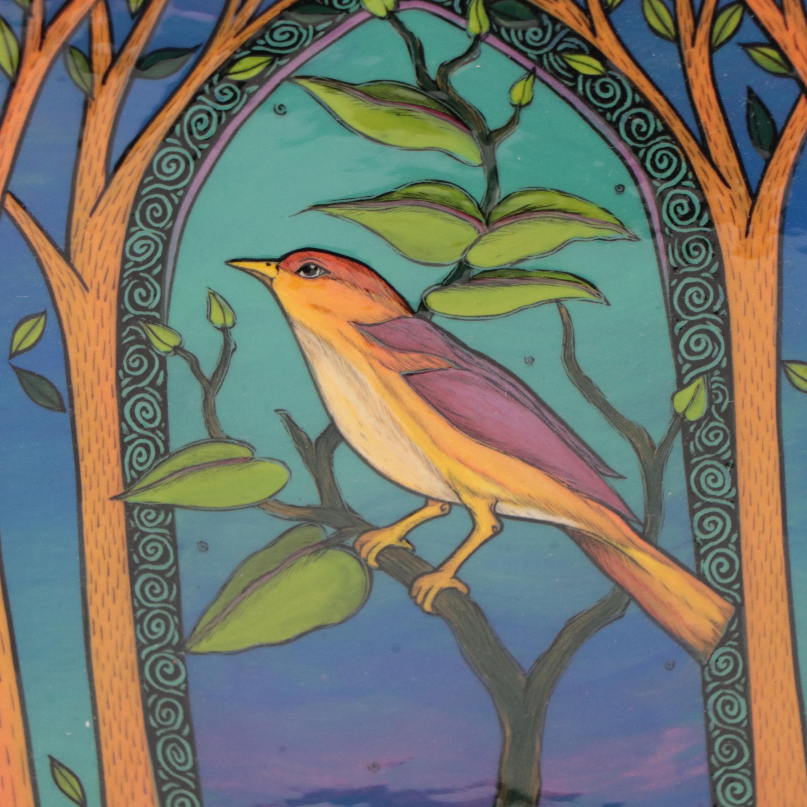 Terri Kern Hand-Painted Ceramic Shrine With Bird Motif, 2007