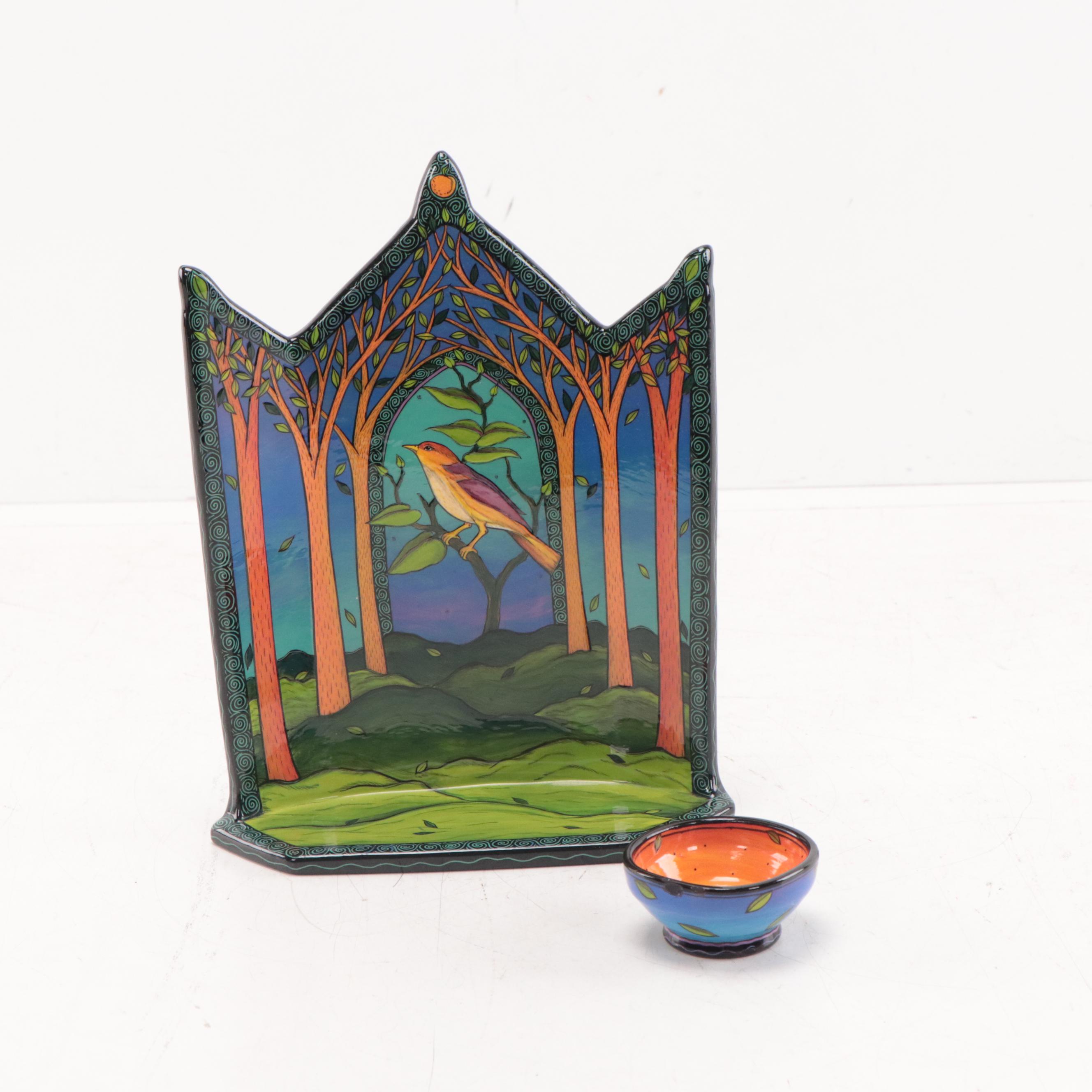 Terri Kern Hand-Painted Ceramic Shrine With Bird Motif, 2007