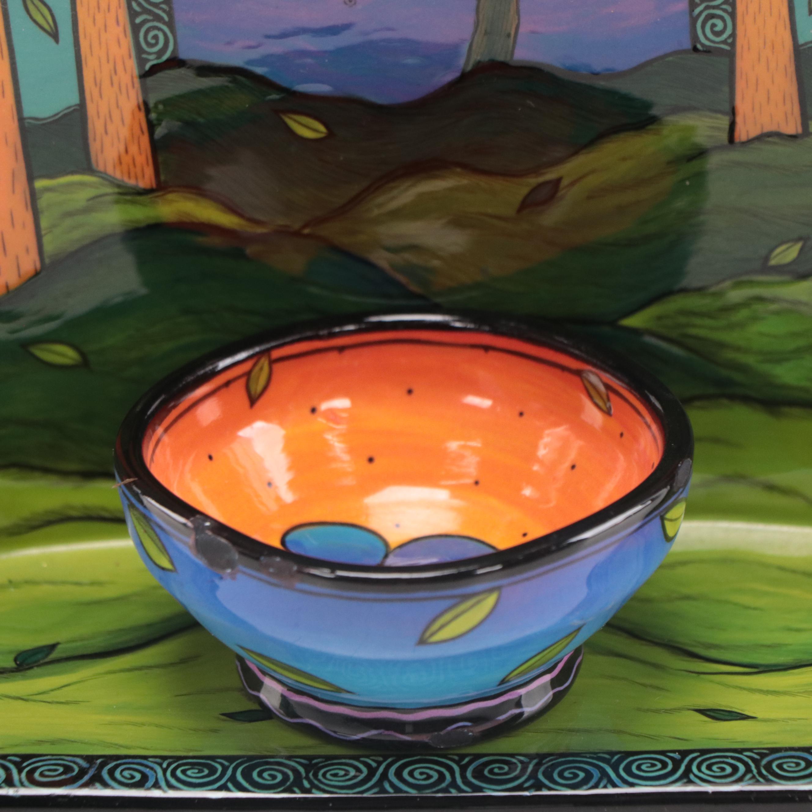 Terri Kern Hand-Painted Ceramic Shrine With Bird Motif, 2007