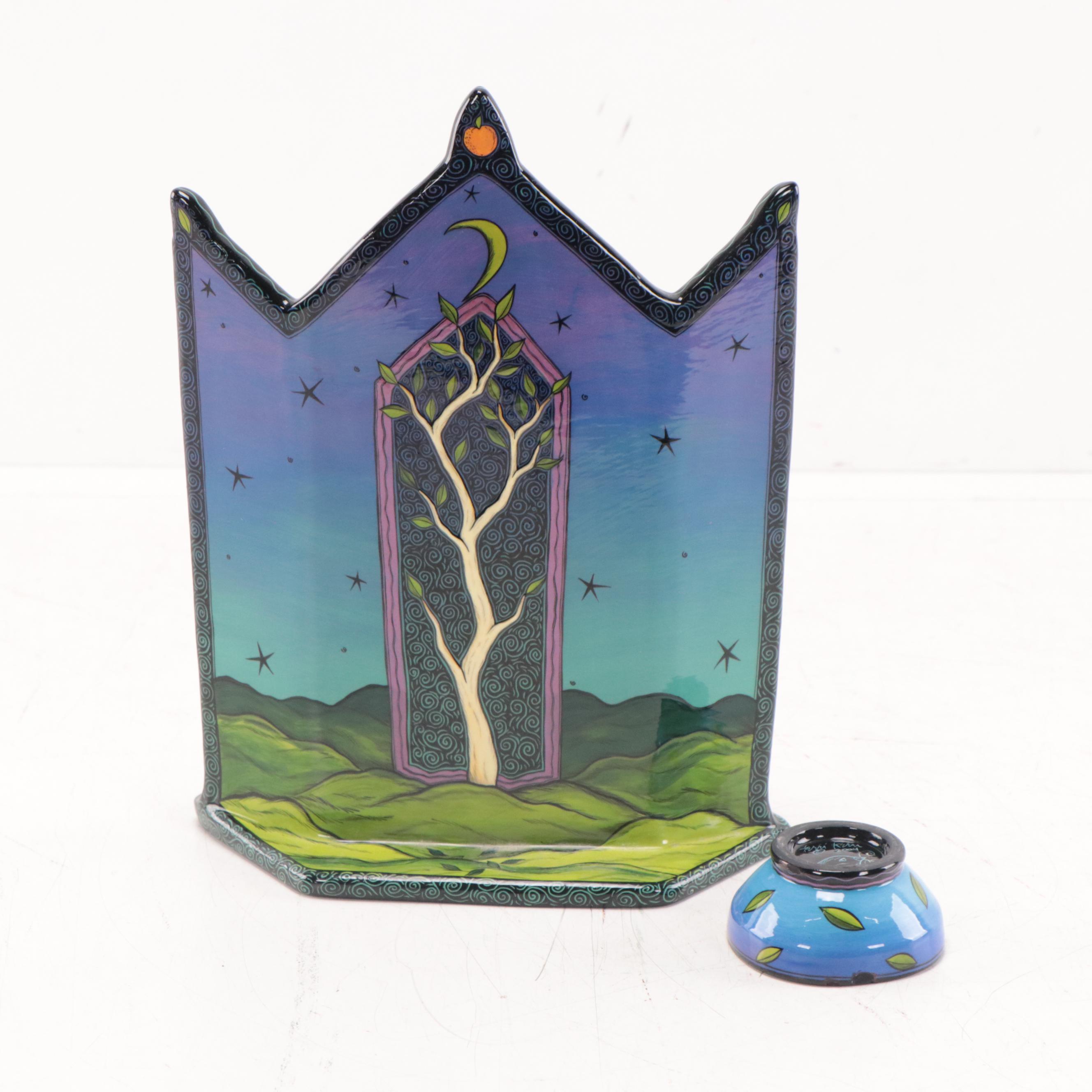 Terri Kern Hand-Painted Ceramic Shrine With Bird Motif, 2007