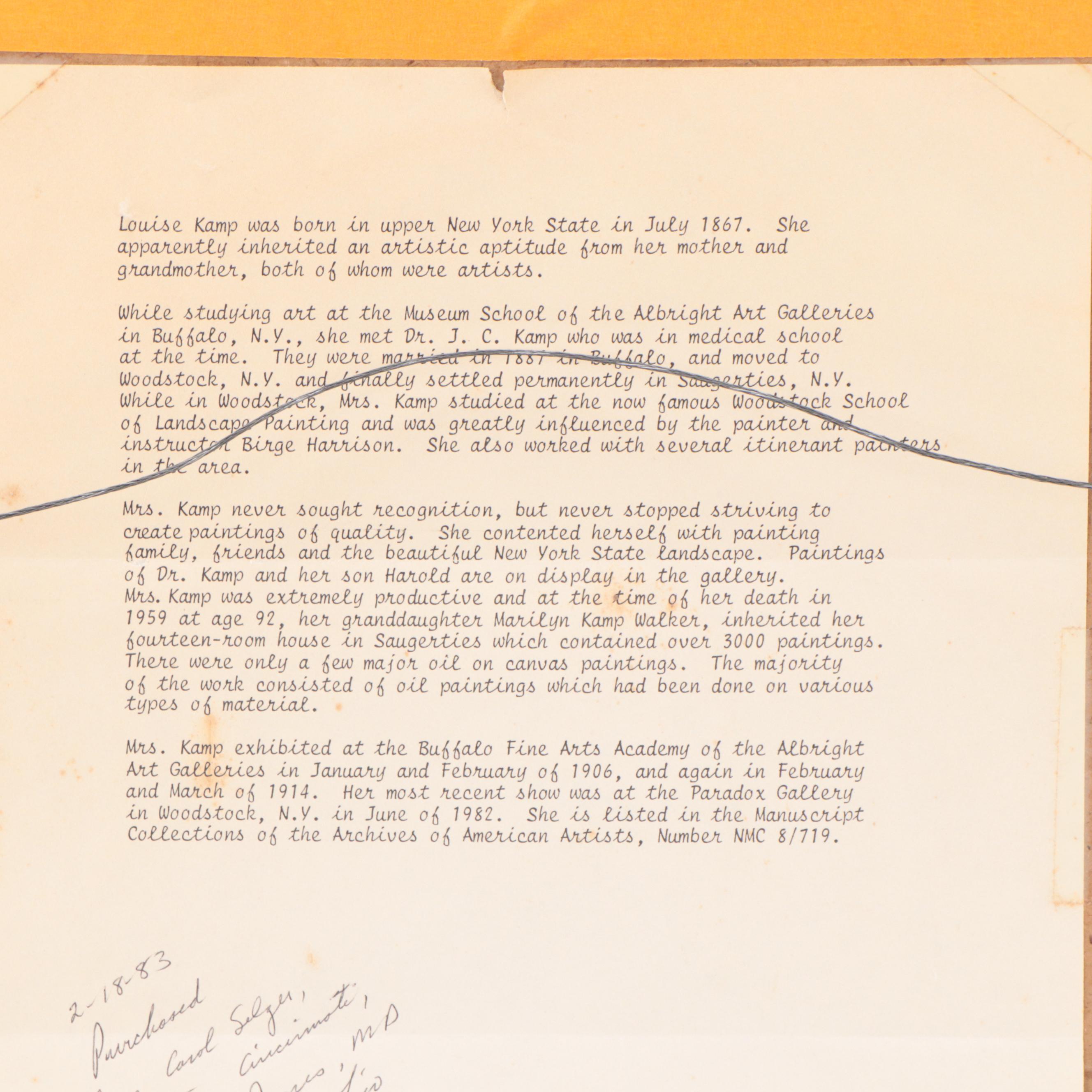 Louise Kamp Countryside Landscape Oil Painting, Circa 1930