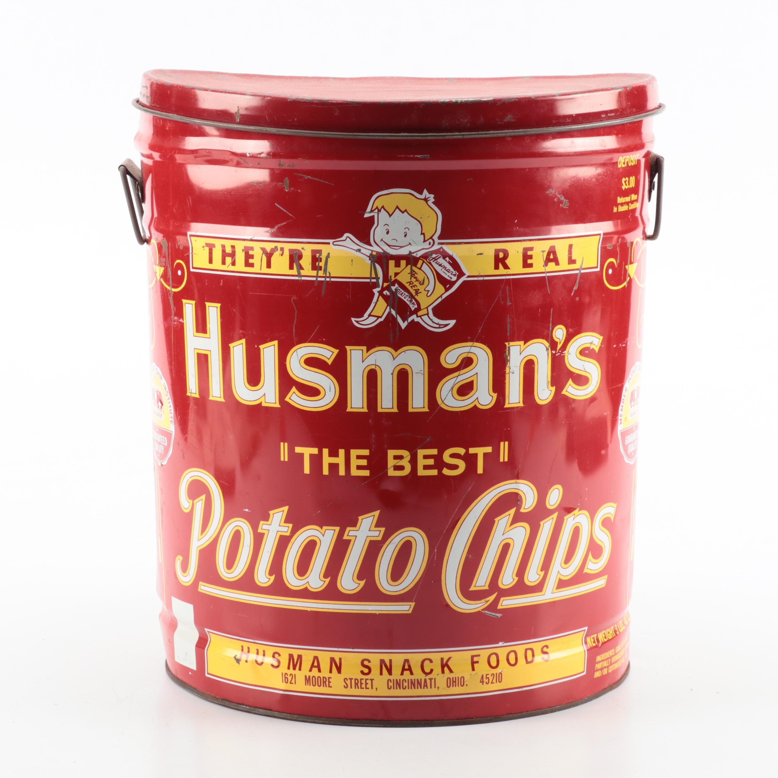 Husman's Potato Chips Container, Mid20th Century EBTH