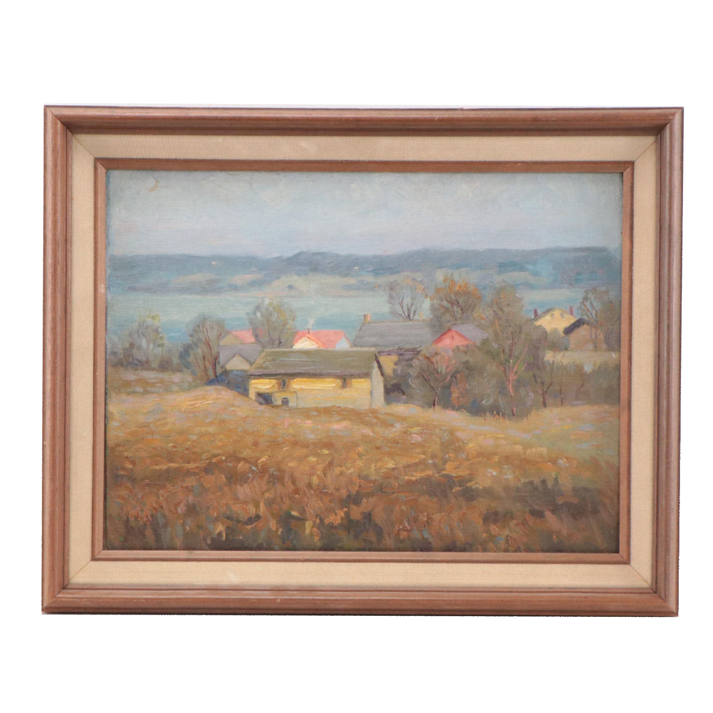 Louise Kamp Countryside Landscape Oil Painting, Circa 1930