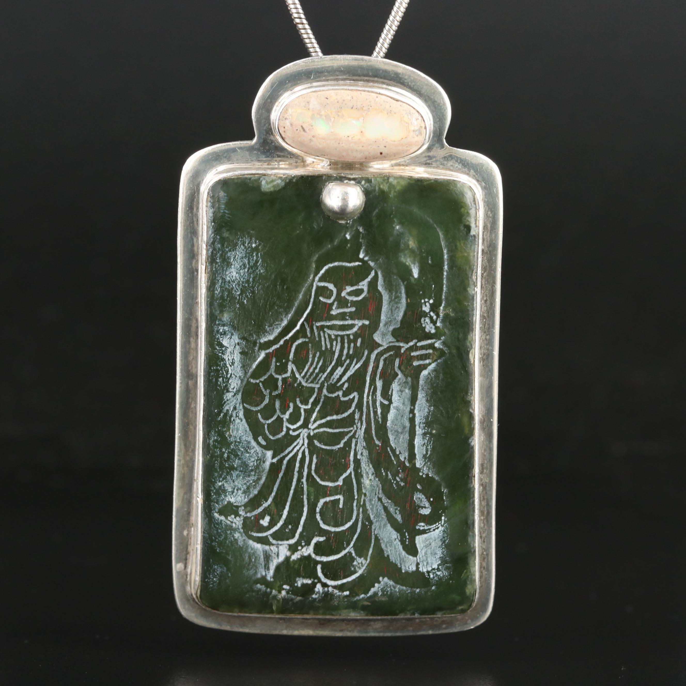 Echo the Dreamer Sterling Serpentine and Boulder Opal Converter Pendant Necklace