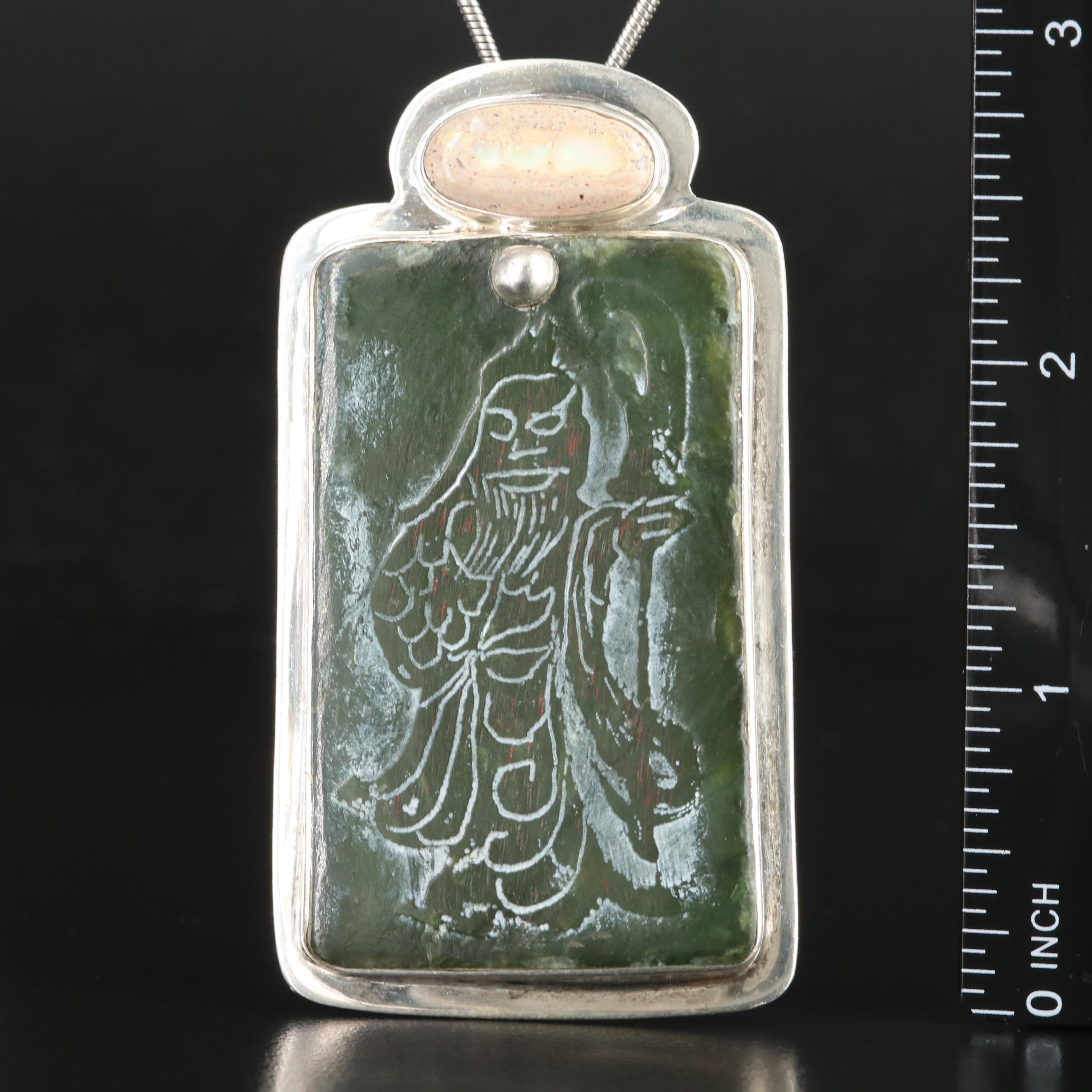 Echo the Dreamer Sterling Serpentine and Boulder Opal Converter Pendant Necklace