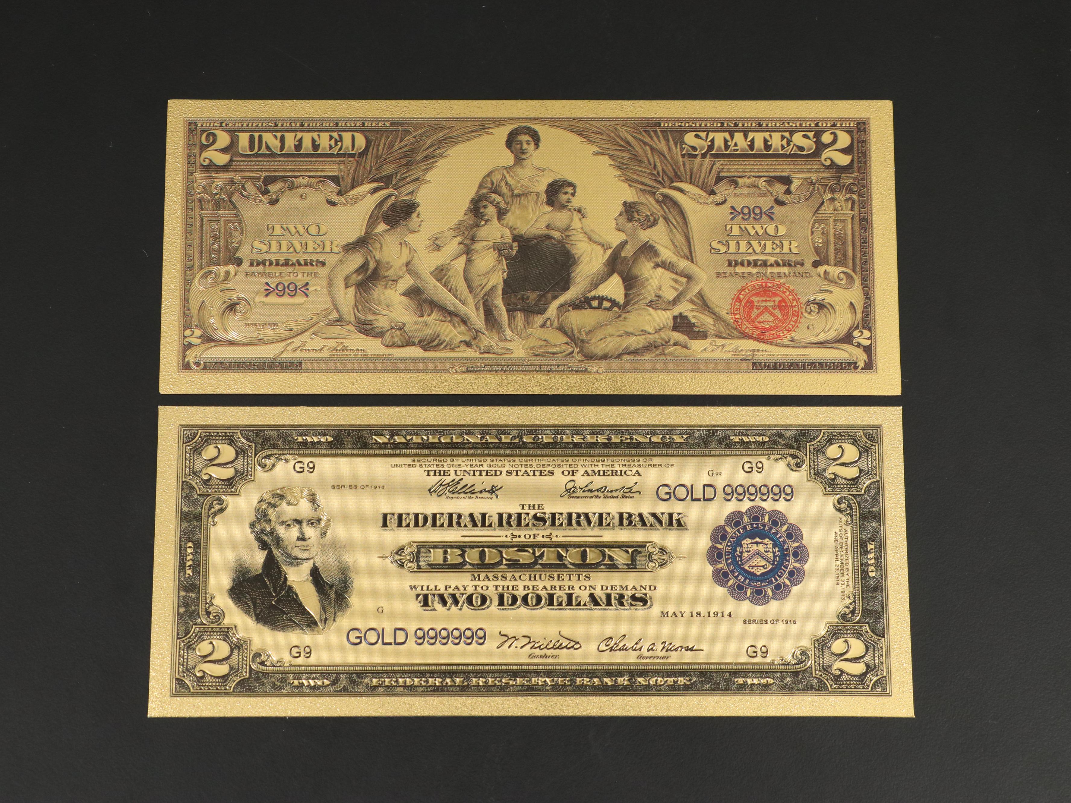 Seven-Piece 24K Gold Foil Obsolete U.S. Banknotes Replica Set