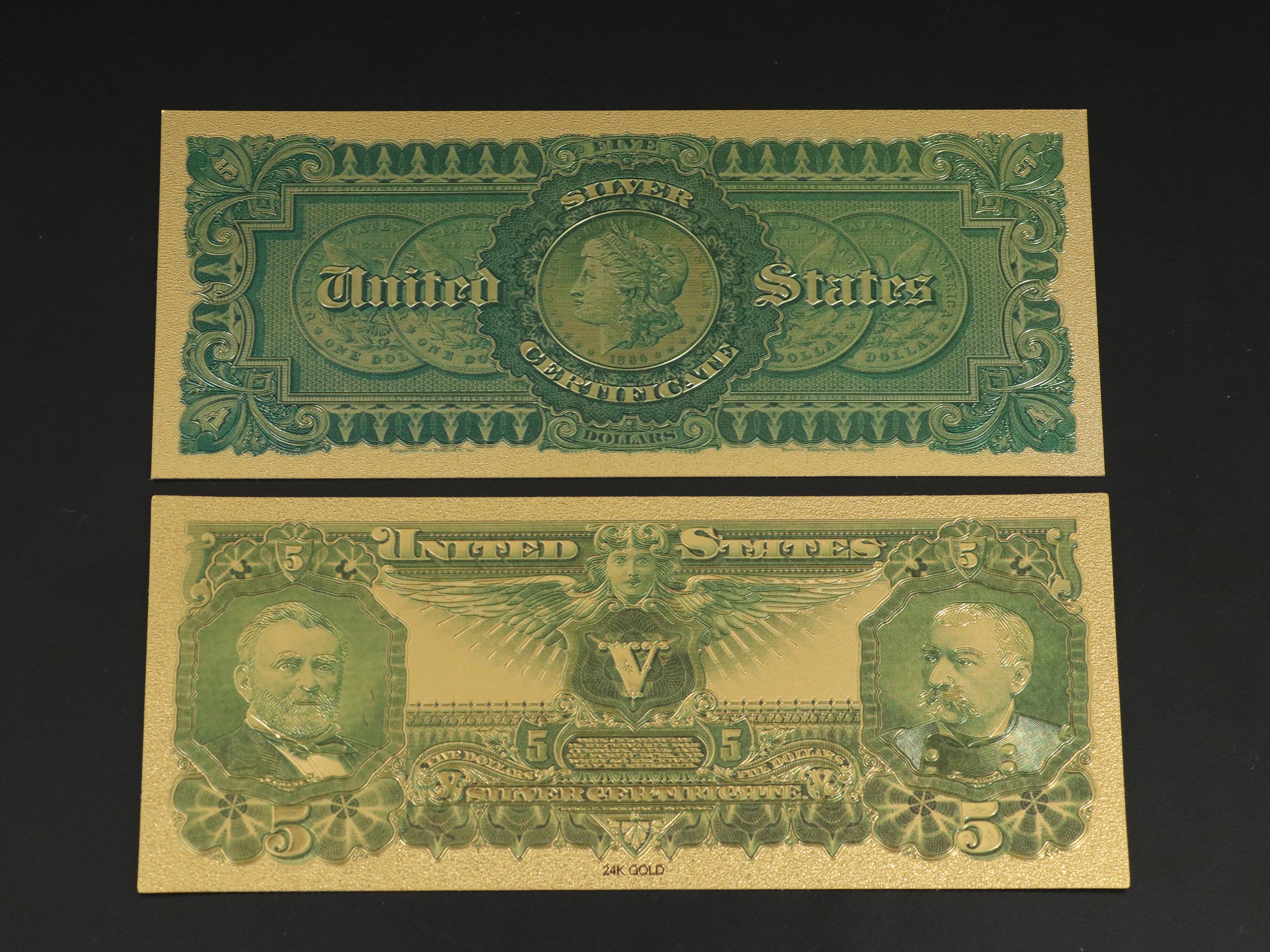 Seven-Piece 24K Gold Foil Obsolete U.S. Banknotes Replica Set