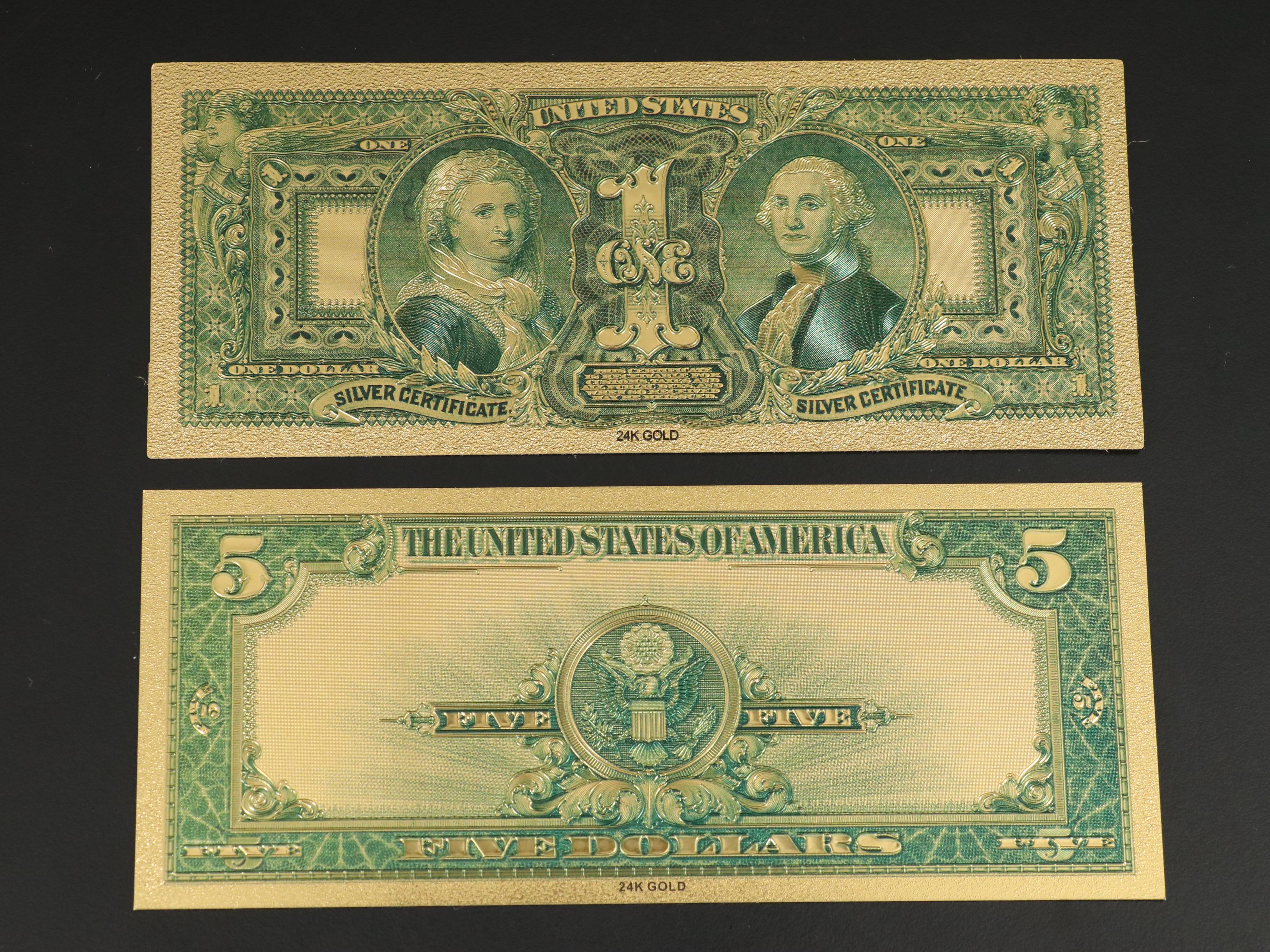 Seven-Piece 24K Gold Foil Obsolete U.S. Banknotes Replica Set