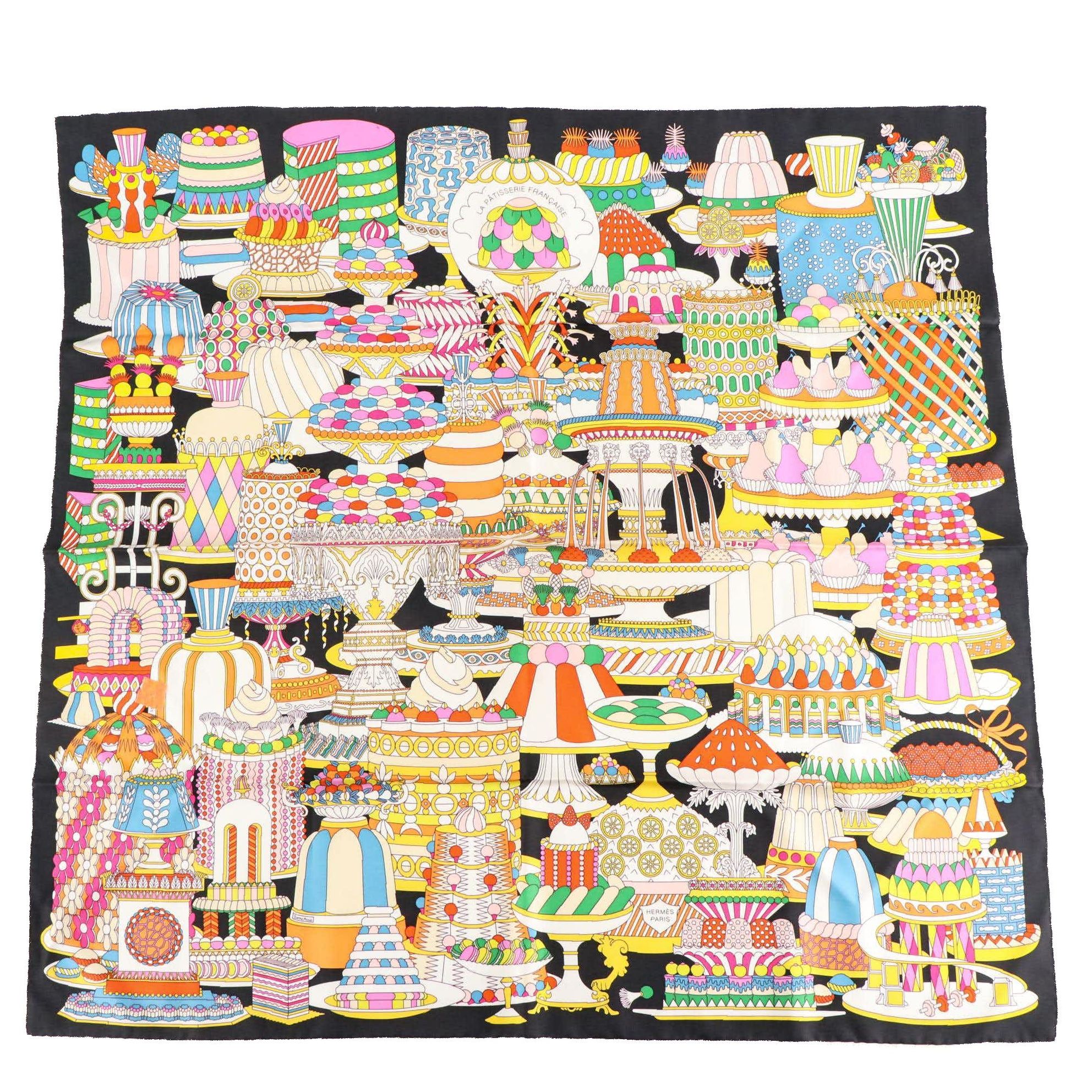 Hermès "La Pâtisserie Française" Scarf 90 in Silk Twill with Box