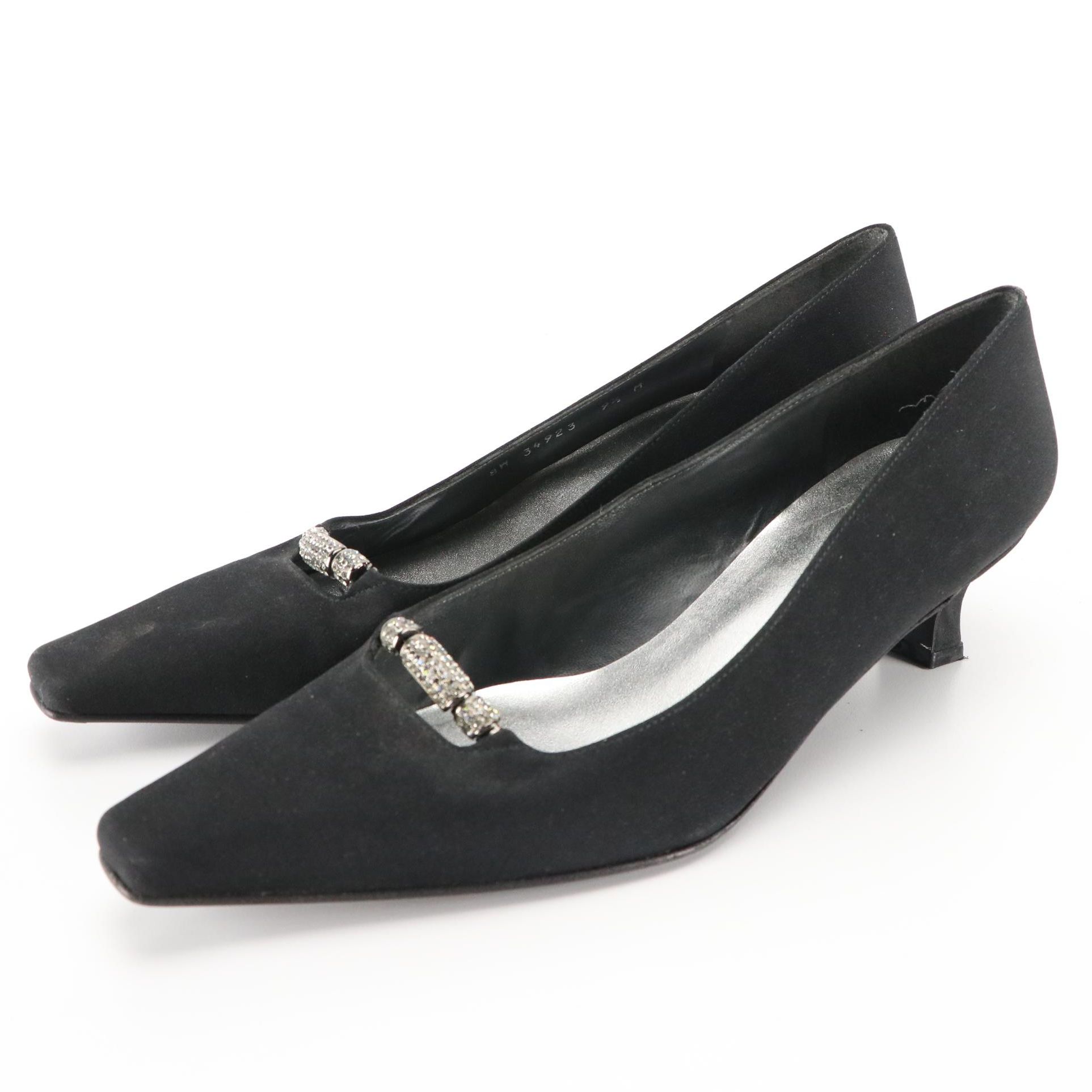 Stuart Weitzman Crystal Embellished Low-Heel Pumps in Black
