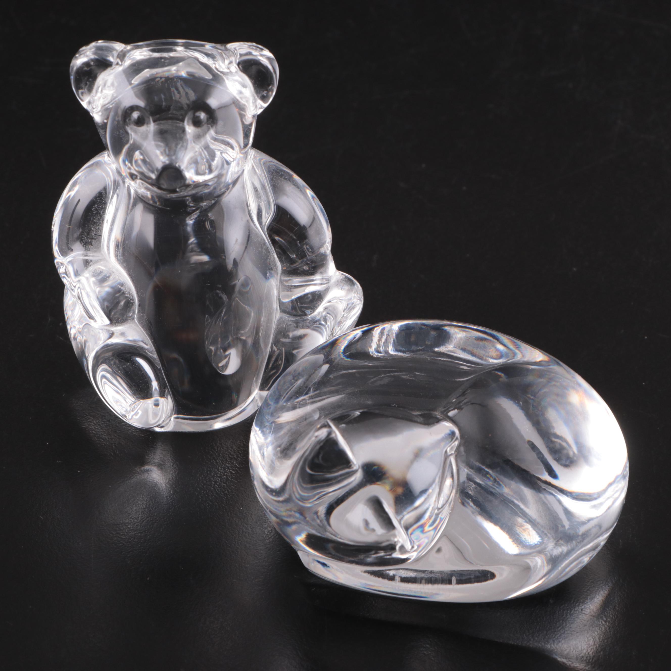 Steuben Art Glass "Teddy Bear" and "Cat" Hand Coolers, Late 20th Century