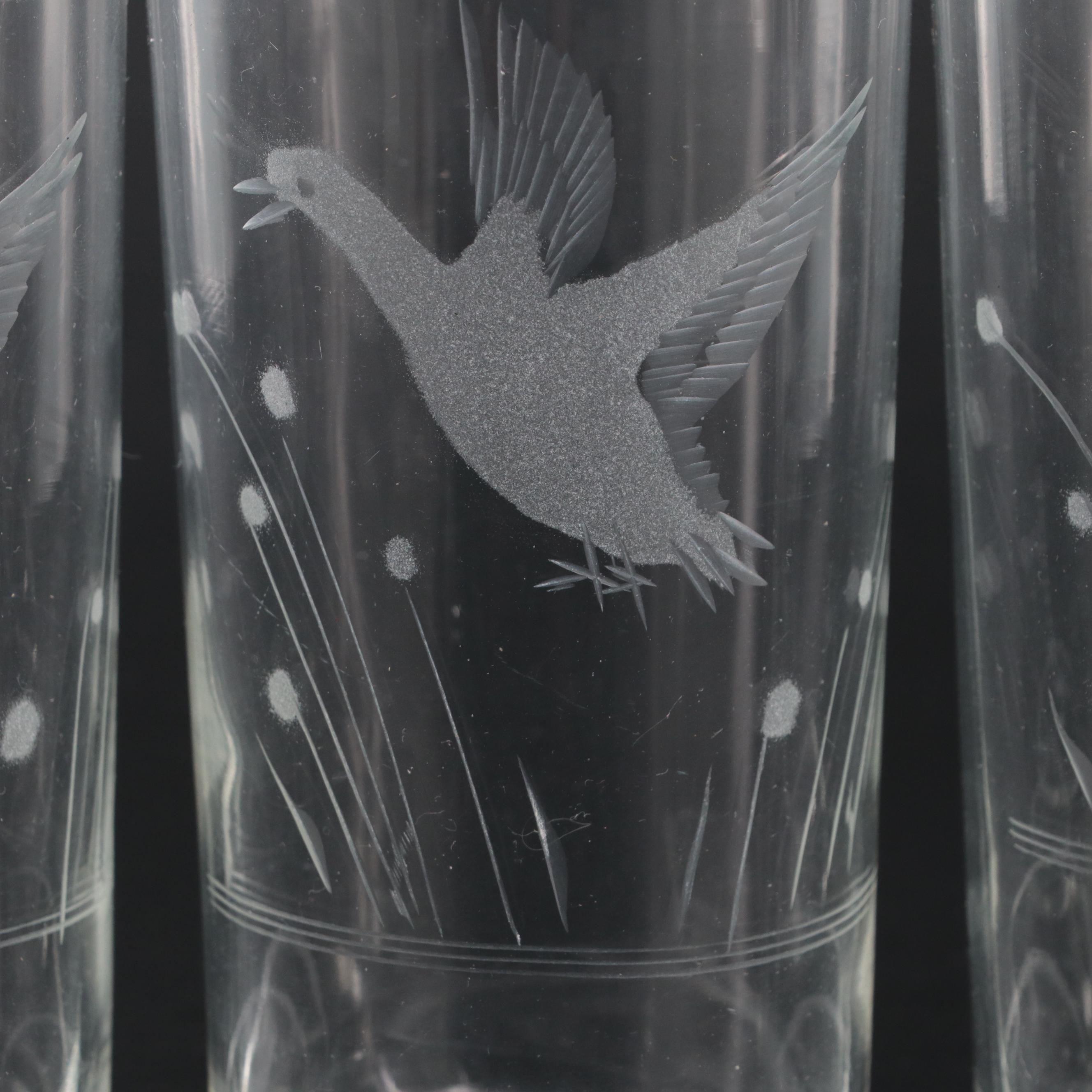 Federal Etched Glass Tumblers, Mid-20th Century