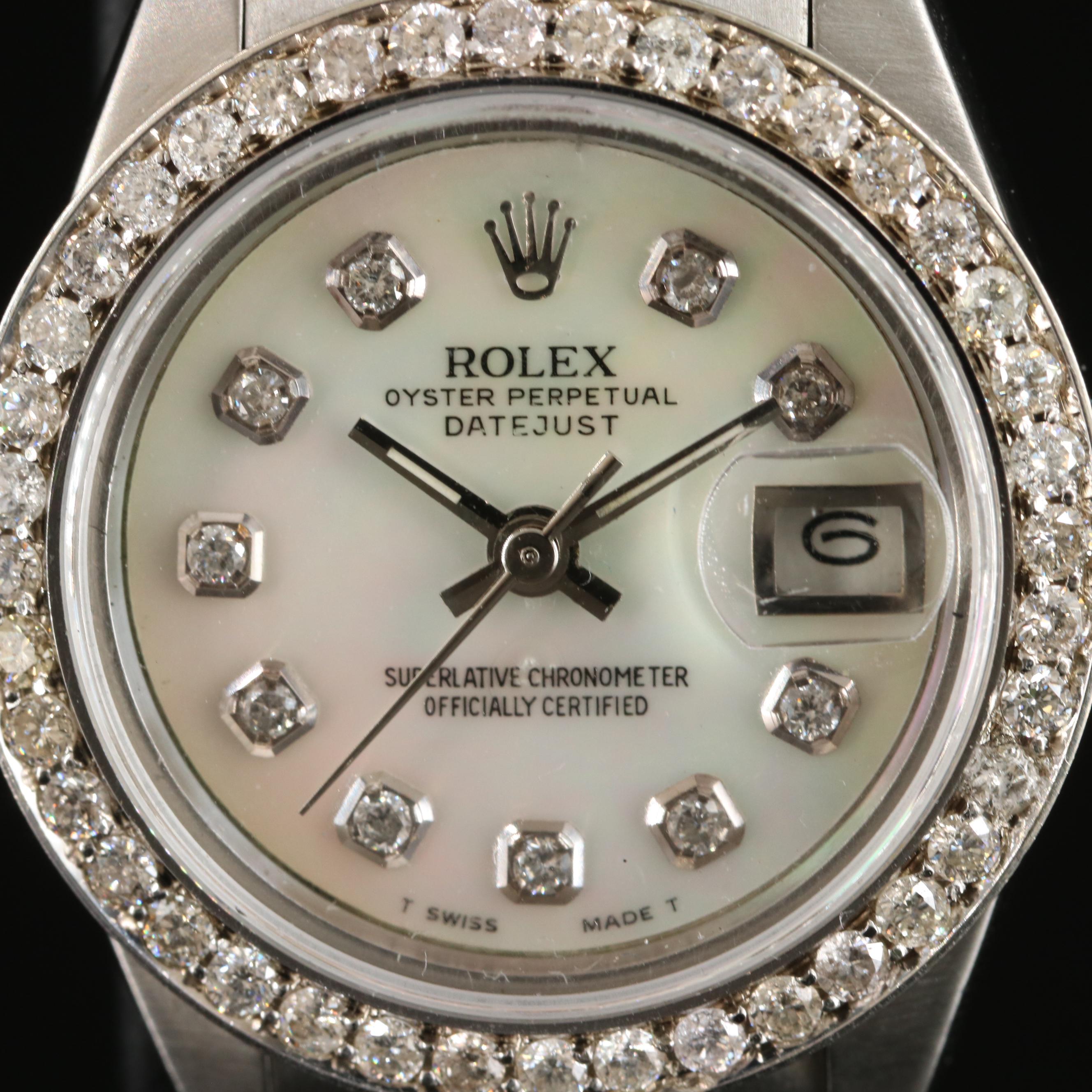 1989 Rolex Custom Mother-of-Pearl, Diamond Dial and Bezel Datejust Watch