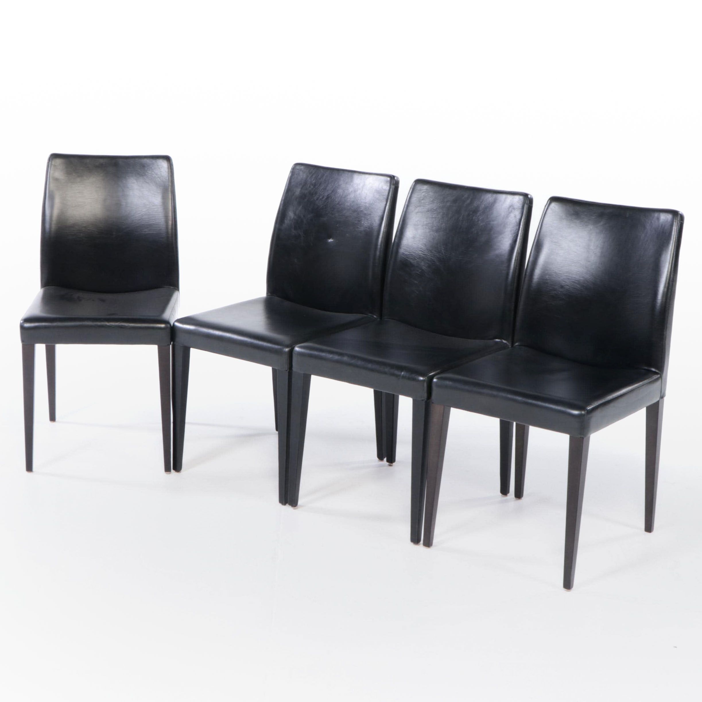 Four Poltrona Frau Italian Modernist Liz Black Leather Dining Chairs, 2009