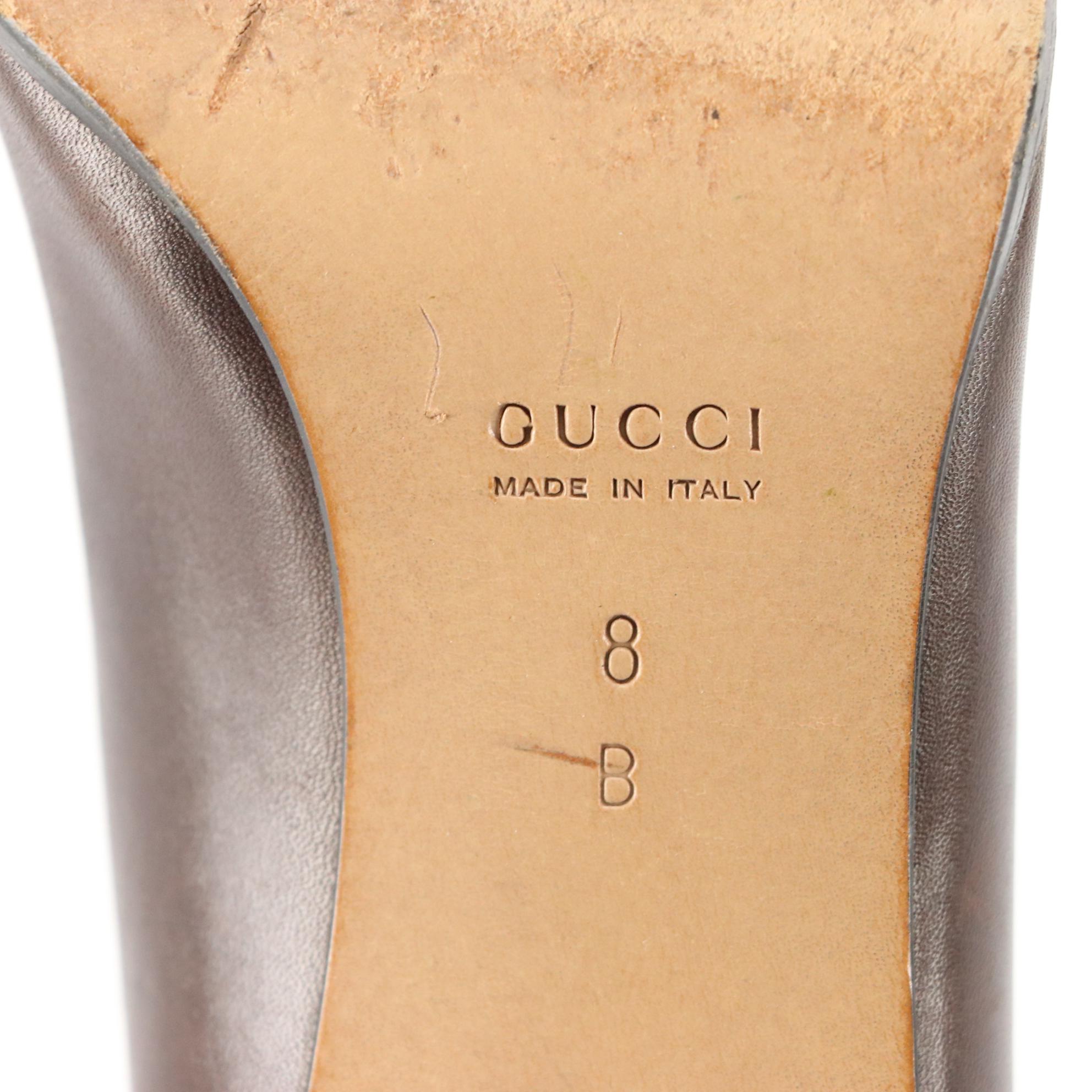 Gucci Heeled Horsebit Loafers in Dark Brown Leather