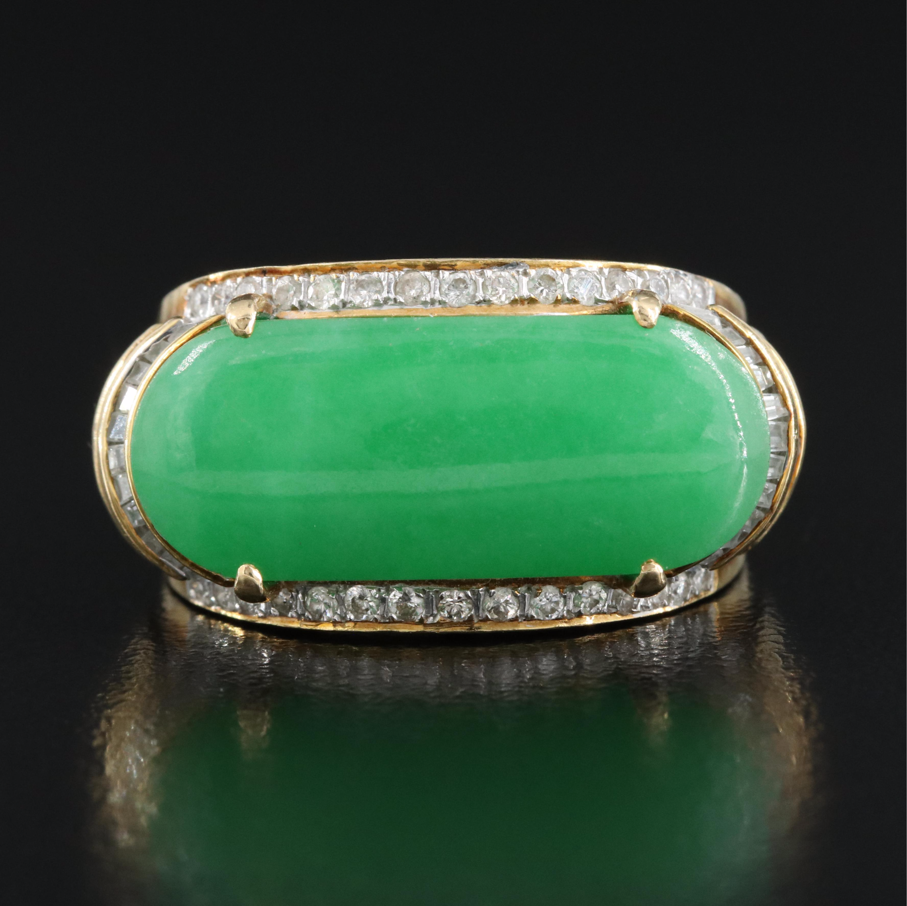 14K Jadeite and Diamond Saddle Ring
