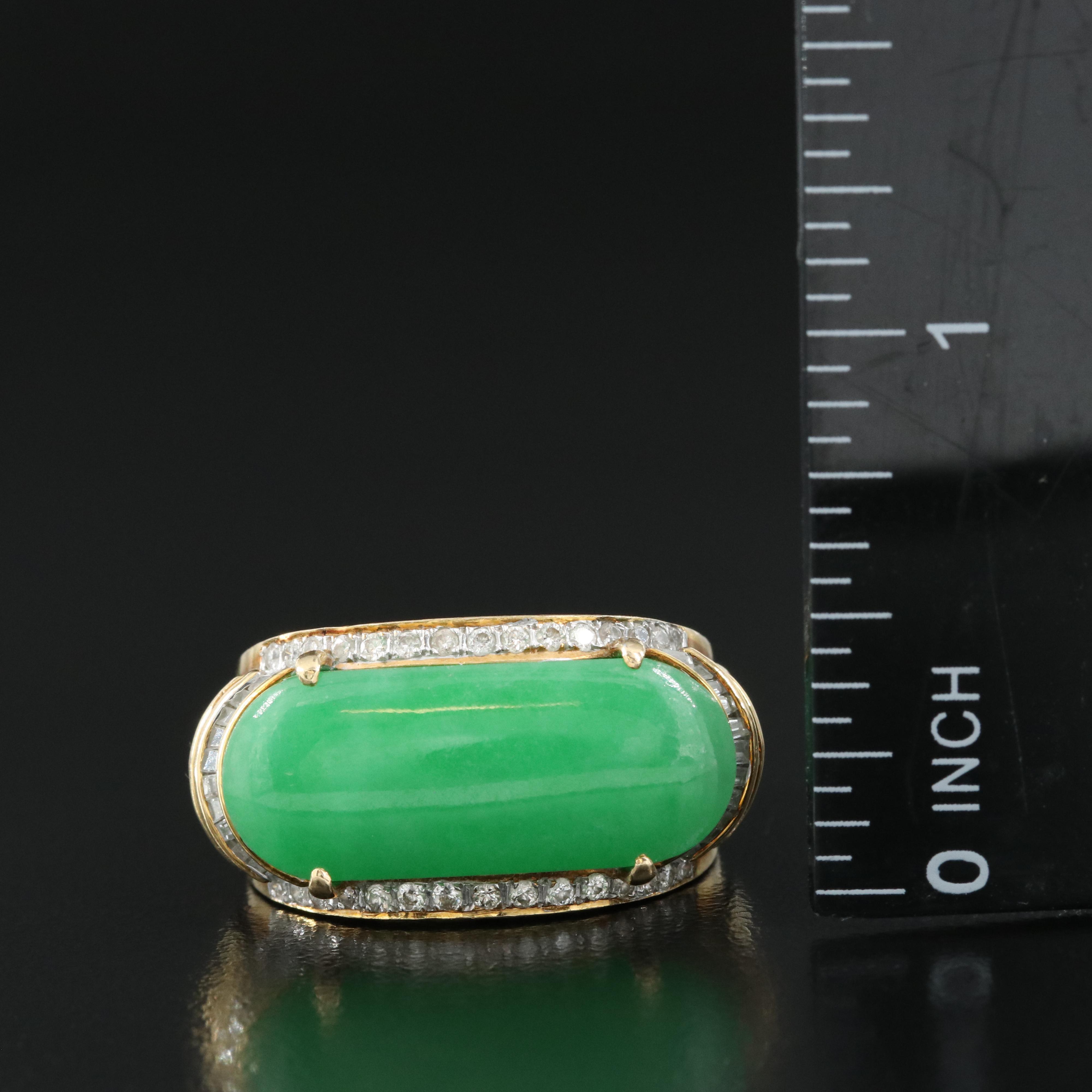 14K Jadeite and Diamond Saddle Ring