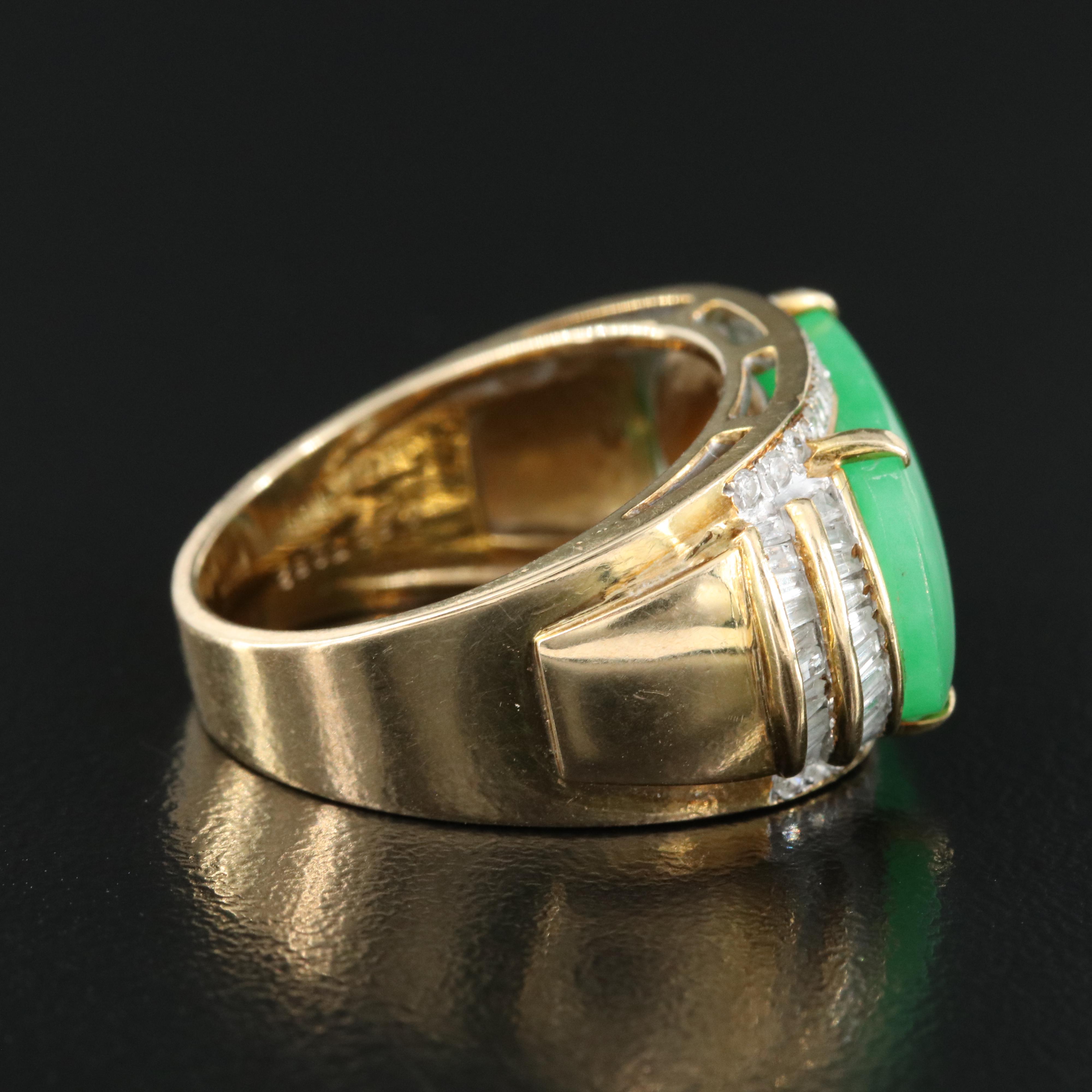14K Jadeite and Diamond Saddle Ring