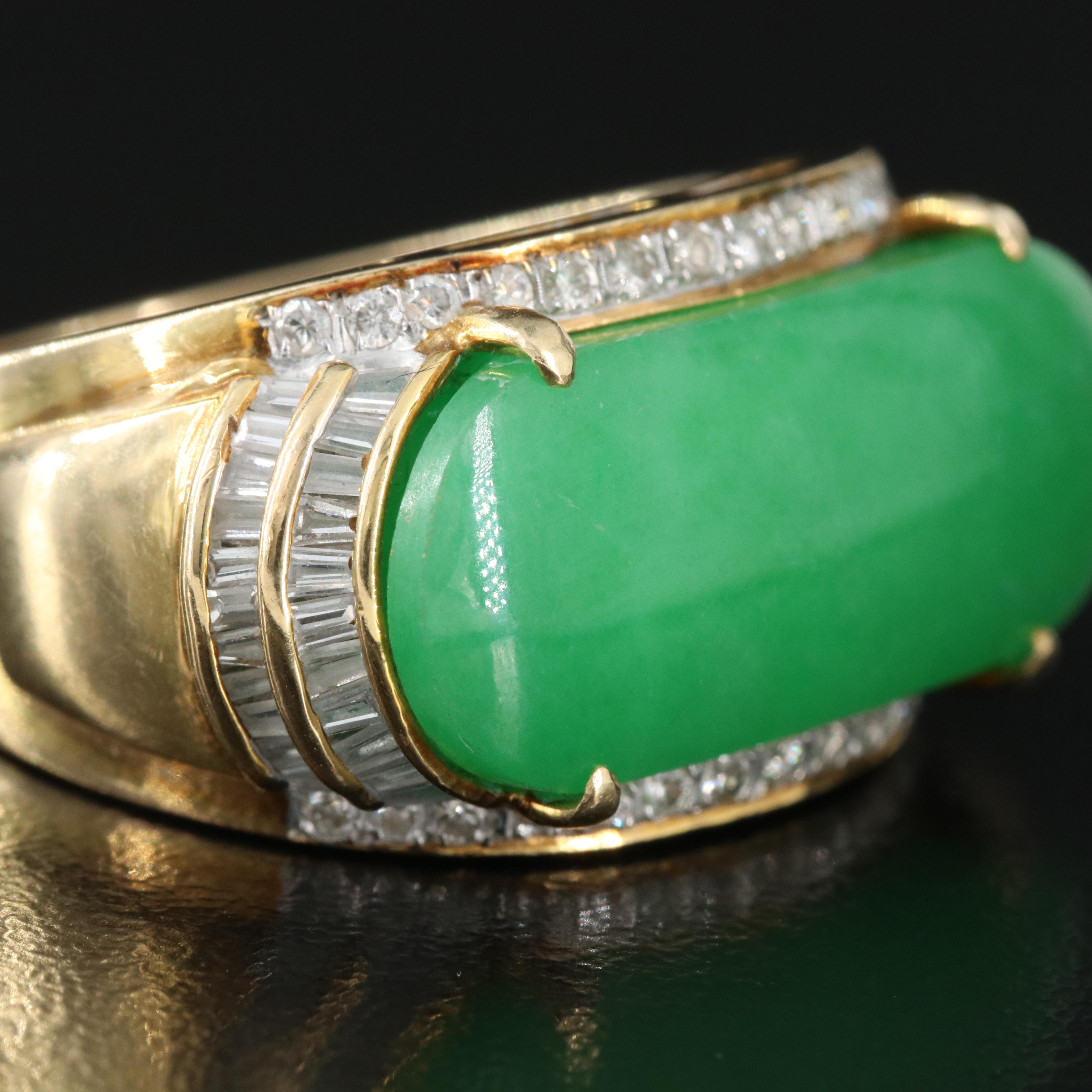 14K Jadeite and Diamond Saddle Ring