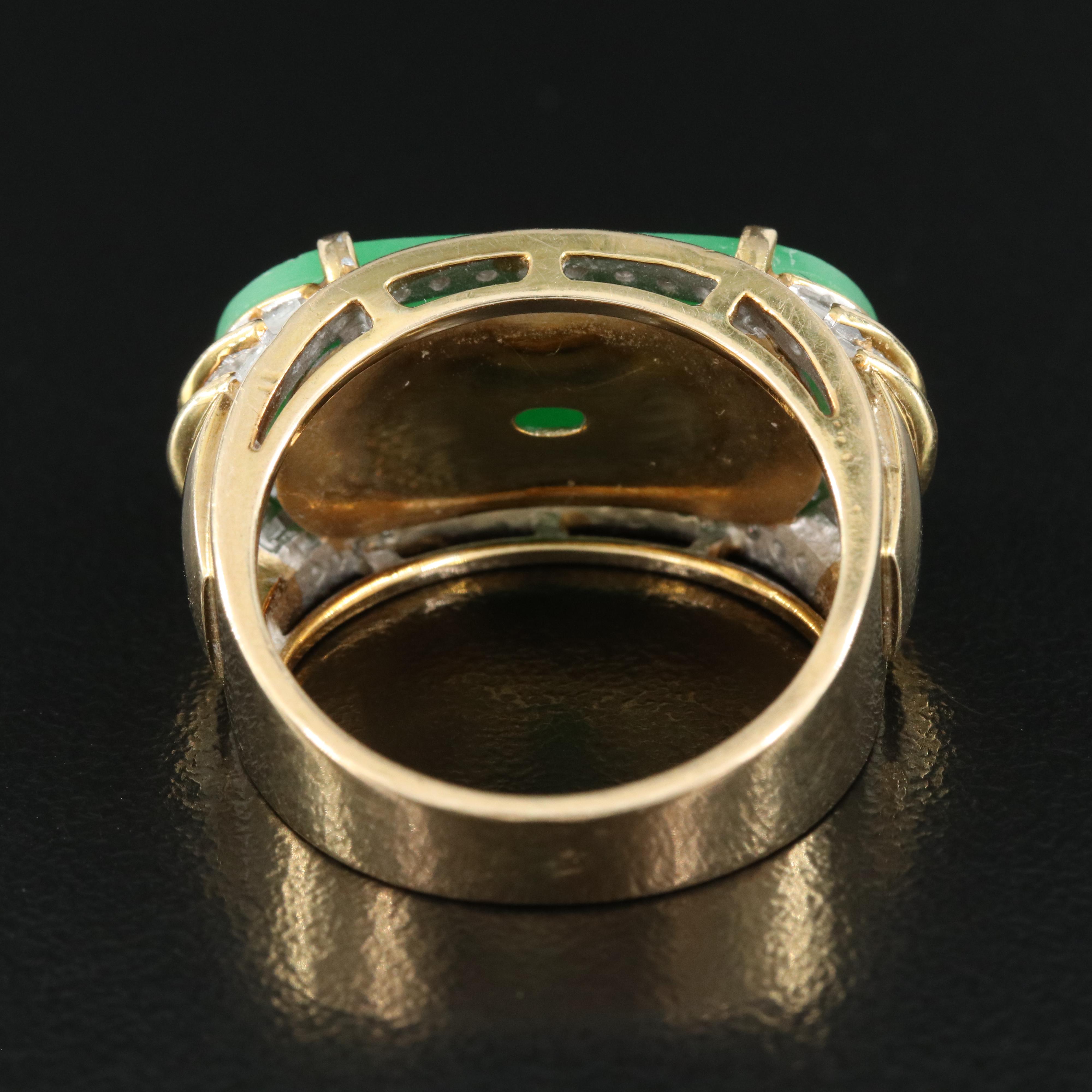 14K Jadeite and Diamond Saddle Ring
