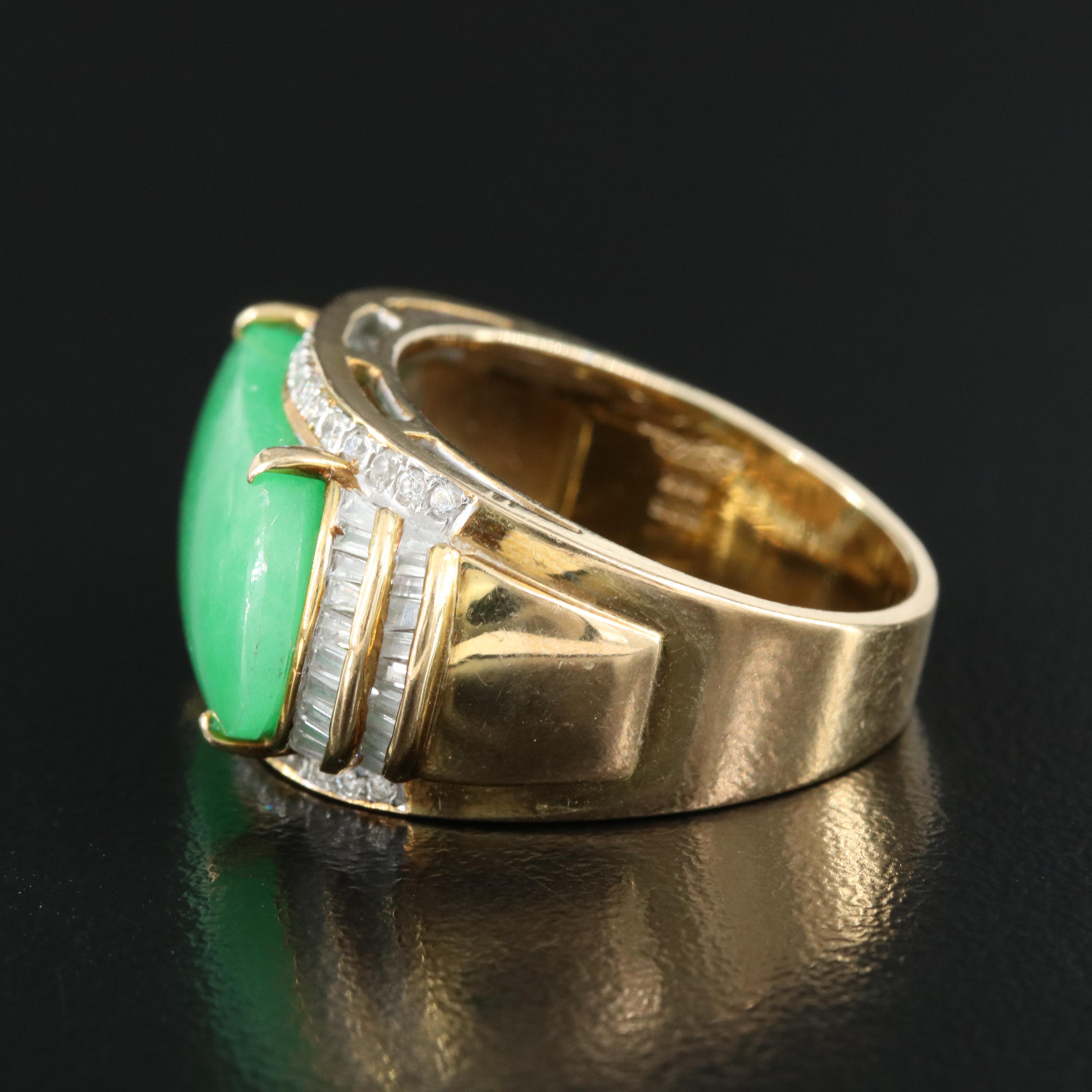 14K Jadeite and Diamond Saddle Ring