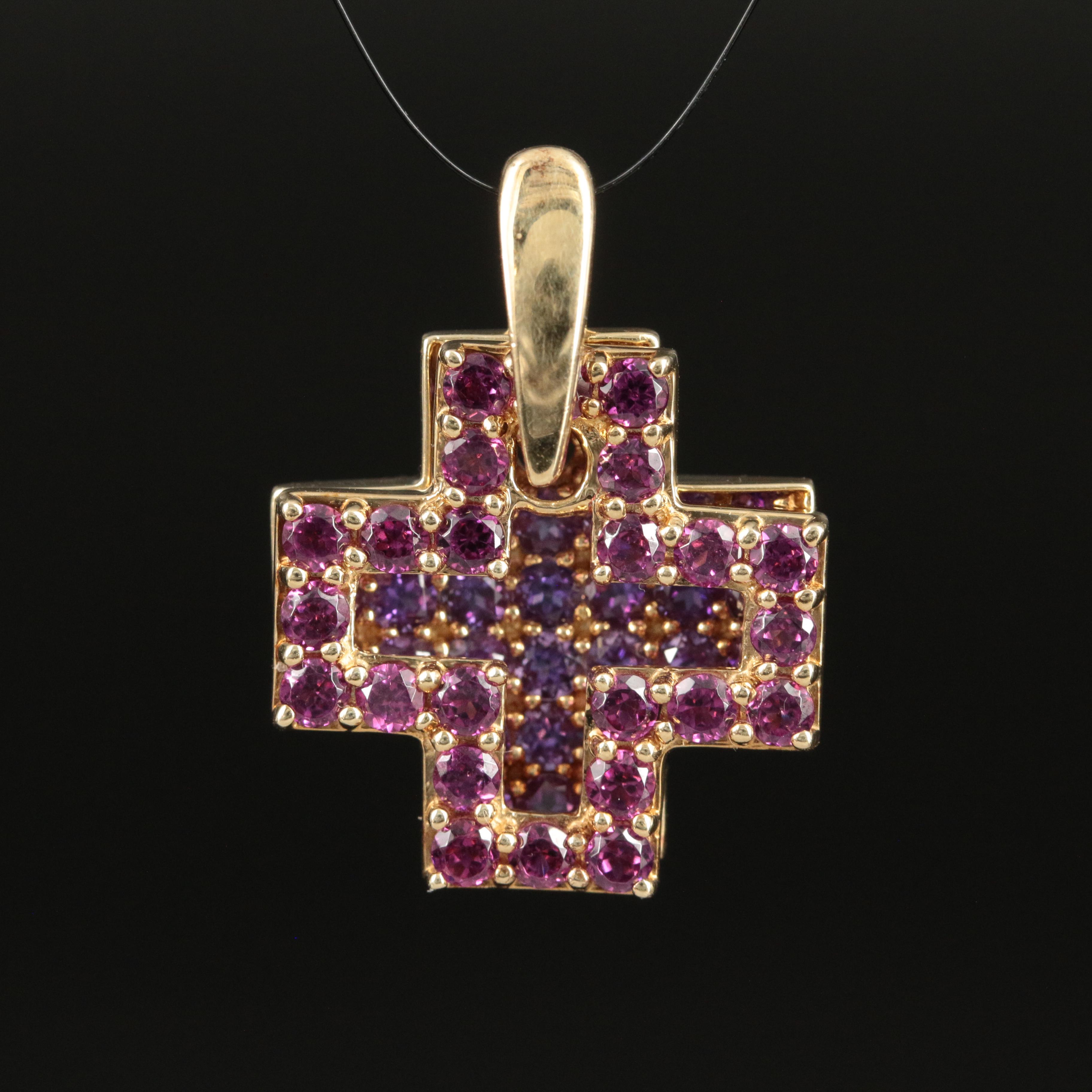 10K Amethyst and Garnet Layered Maltese Cross Enhancer Pendant