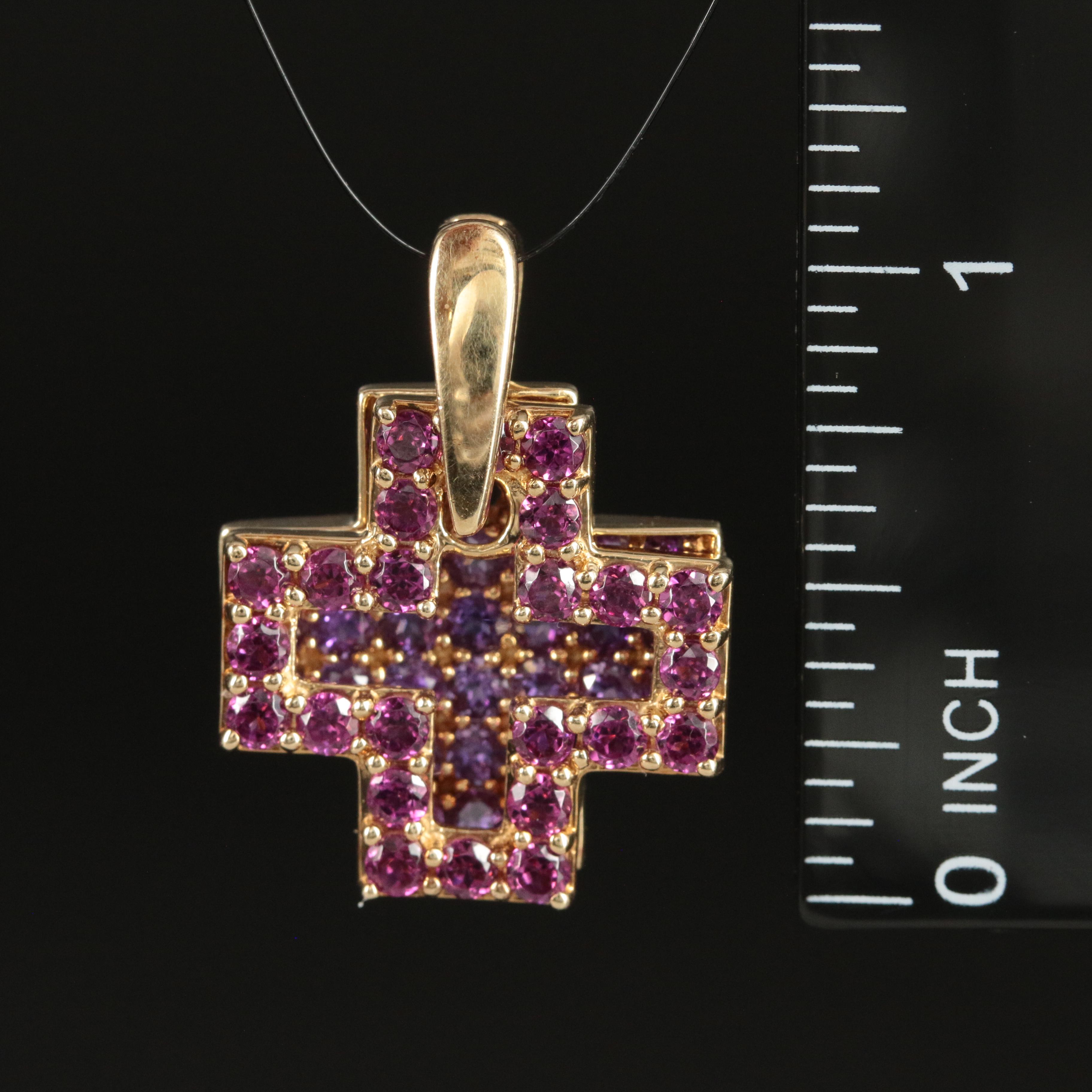10K Amethyst and Garnet Layered Maltese Cross Enhancer Pendant