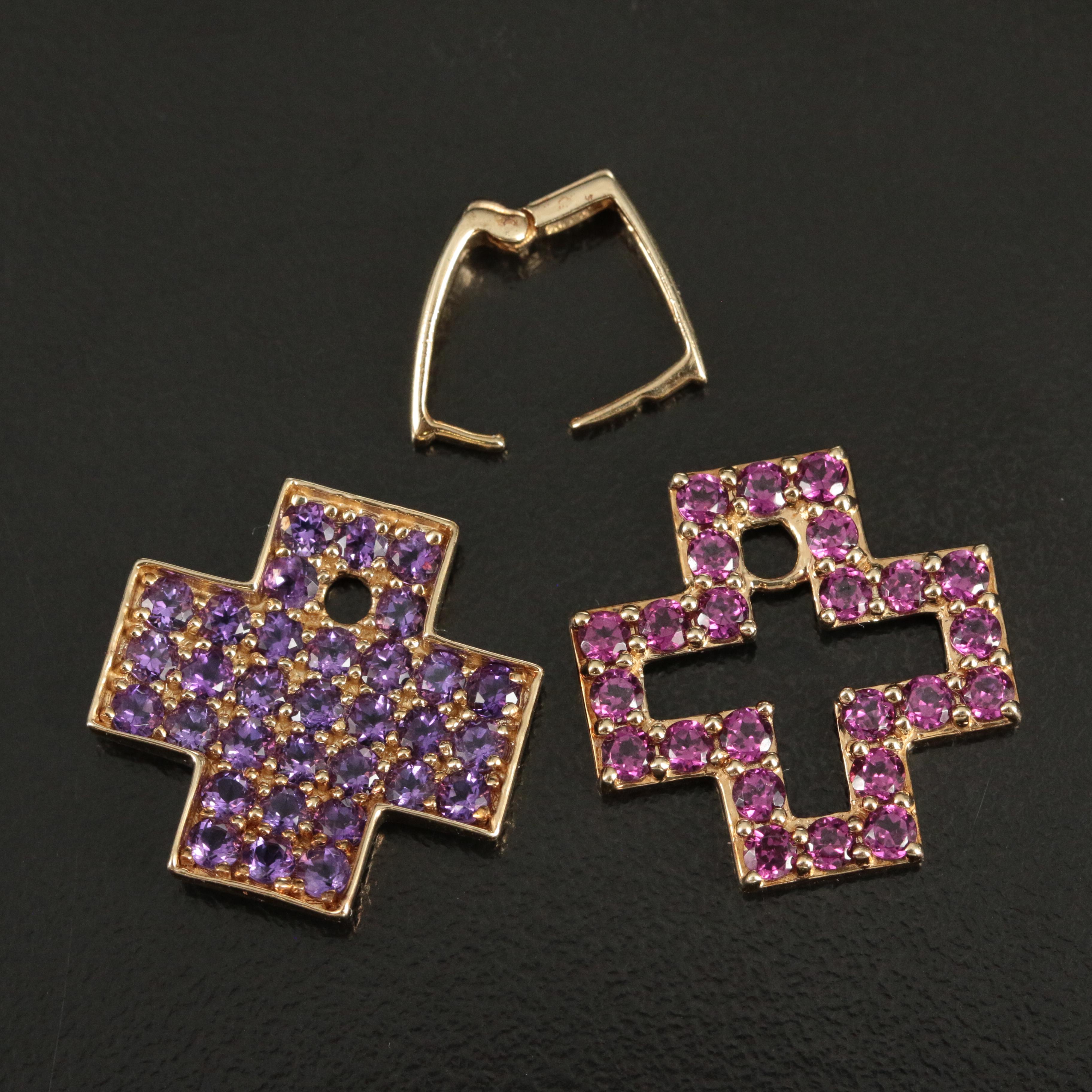 10K Amethyst and Garnet Layered Maltese Cross Enhancer Pendant
